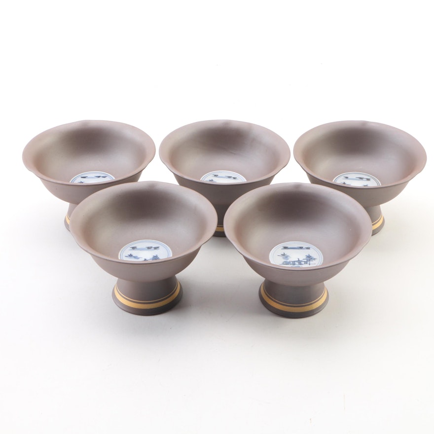 Japanese Stoneware Pedestal Bowls with Presentation Box