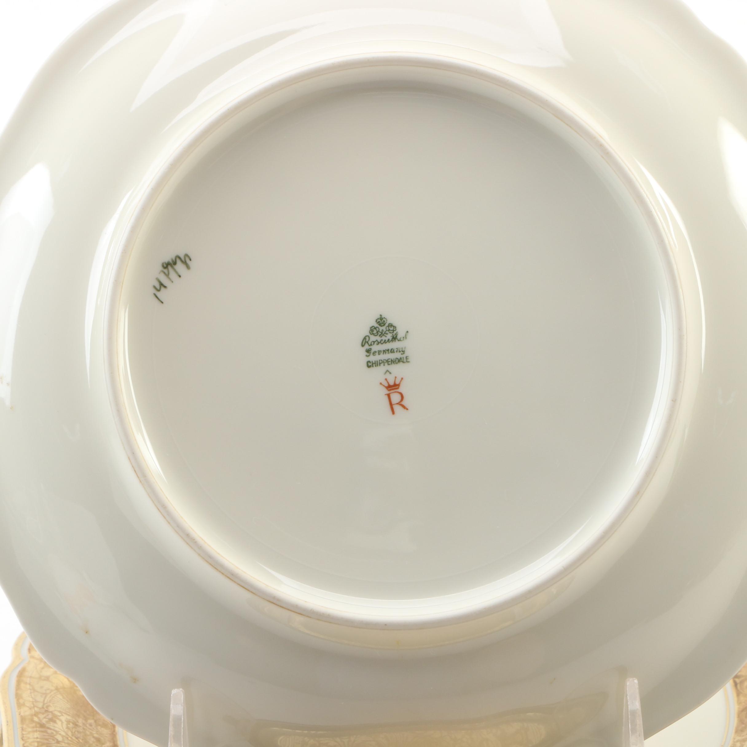 Rosenthal "Chippendale" Floral and Gilt Porcelain Dessert Plates, Mid-20th C.