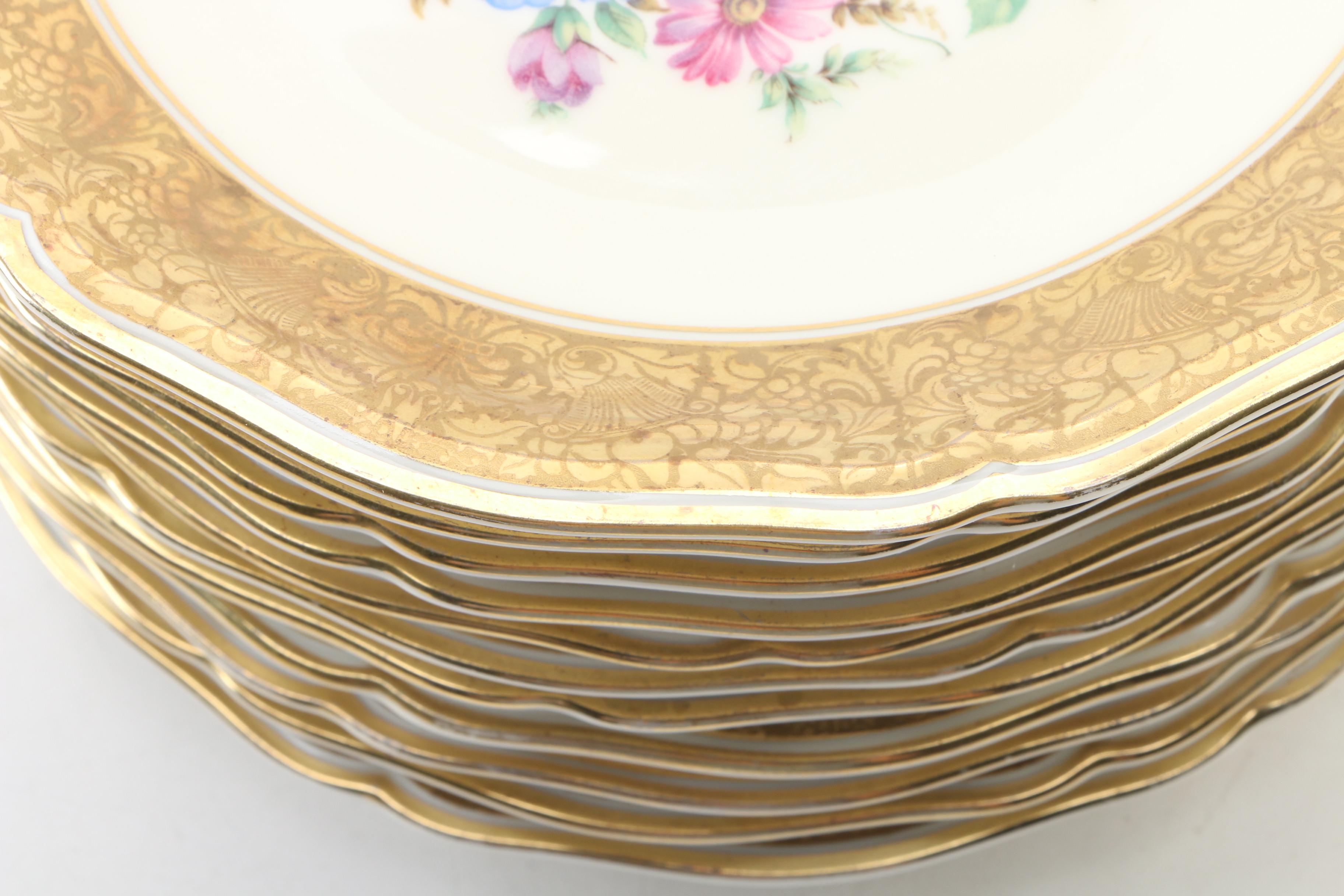 Rosenthal "Chippendale" Floral and Gilt Porcelain Dessert Plates, Mid-20th C.
