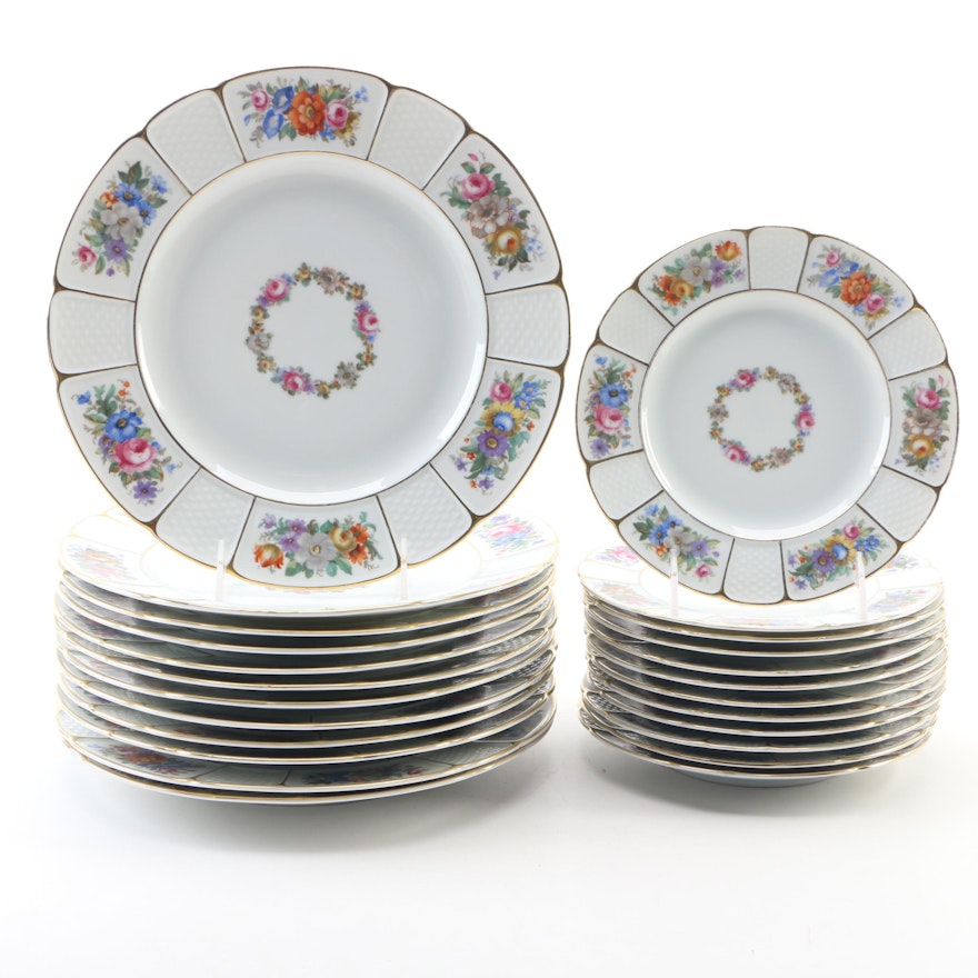 Rosenthal Floral Porcelain Dinner and Dessert Plates, Mid-20th Century