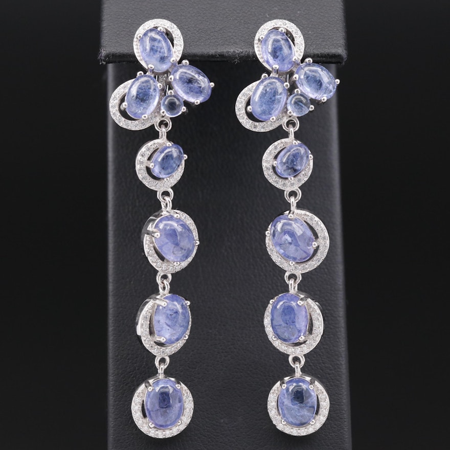 Sterling Silver Tanzanite and Cubic Zirconia Dangle Earrings
