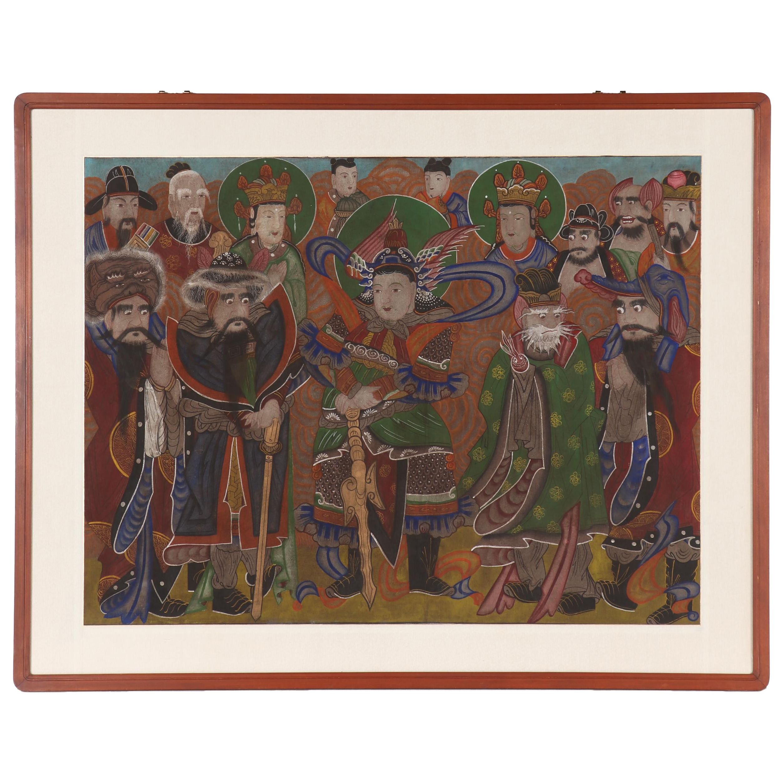 Korean Sinjung Taenghwa Style Gouache Painting, Late 20th Century