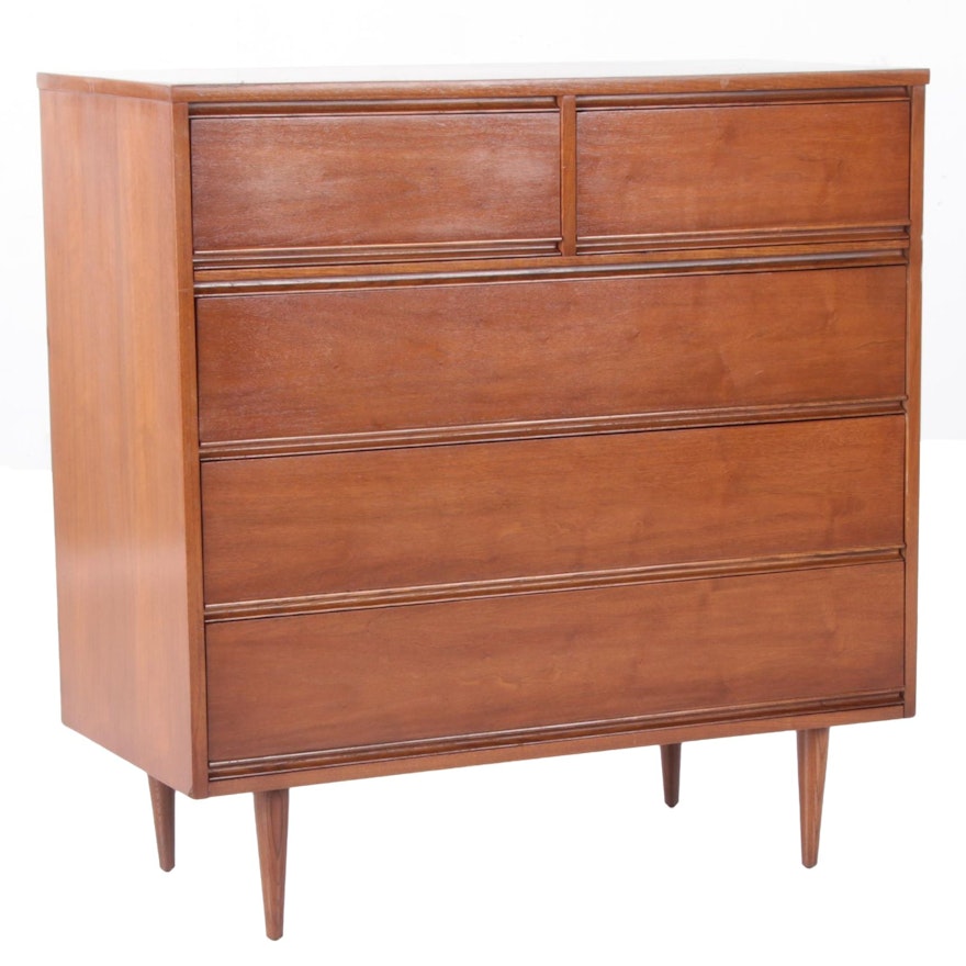 Dixie Furniture Mid Century Modern Walnut Chest of Drawers, Mid-20th Century