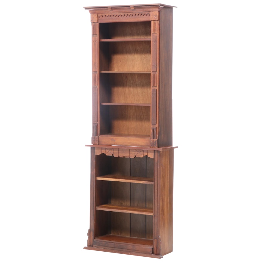 Victorian Style Walnut and Mixed Wood Bookcase