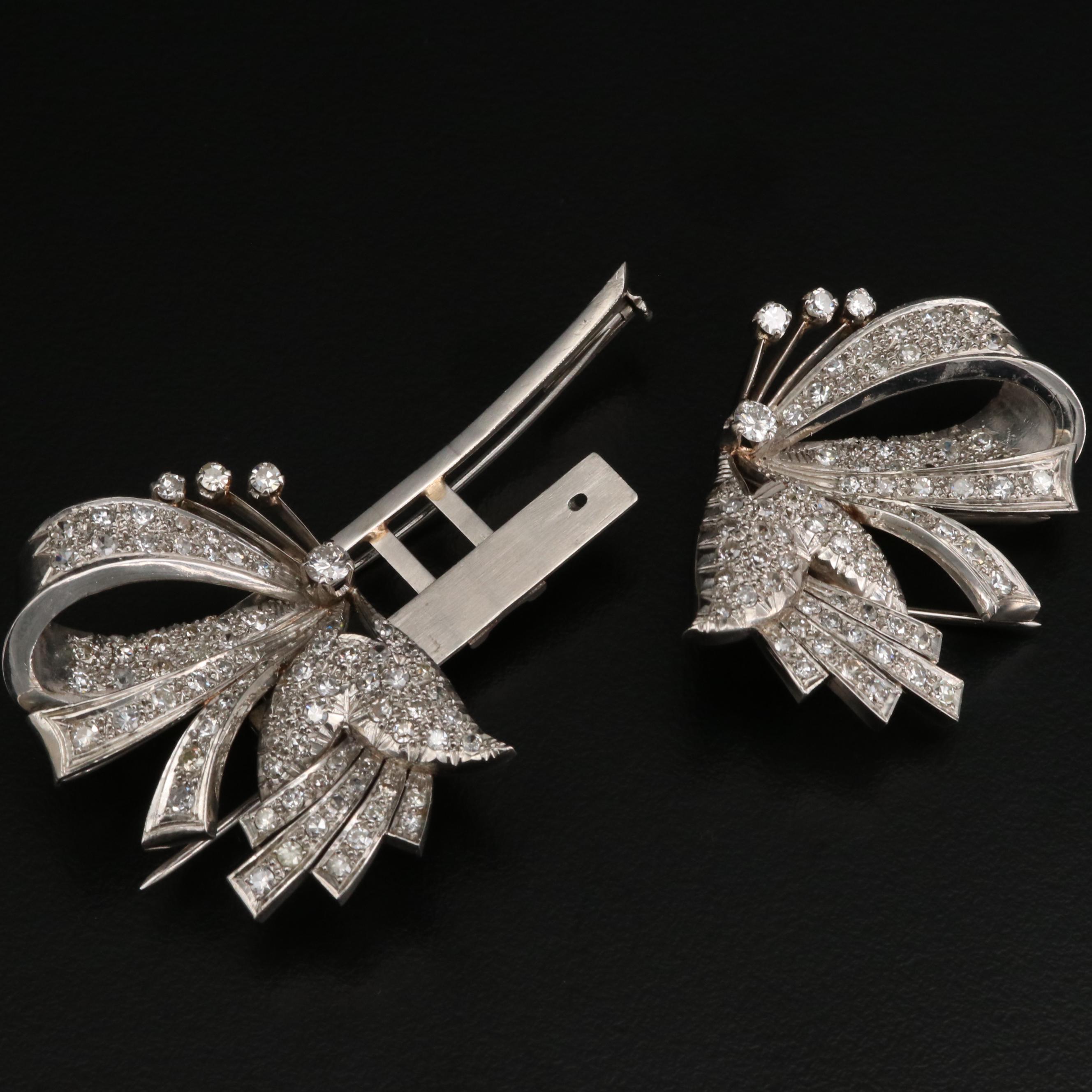 1940s Platinum 4.34 CTW Diamond Duette Brooch