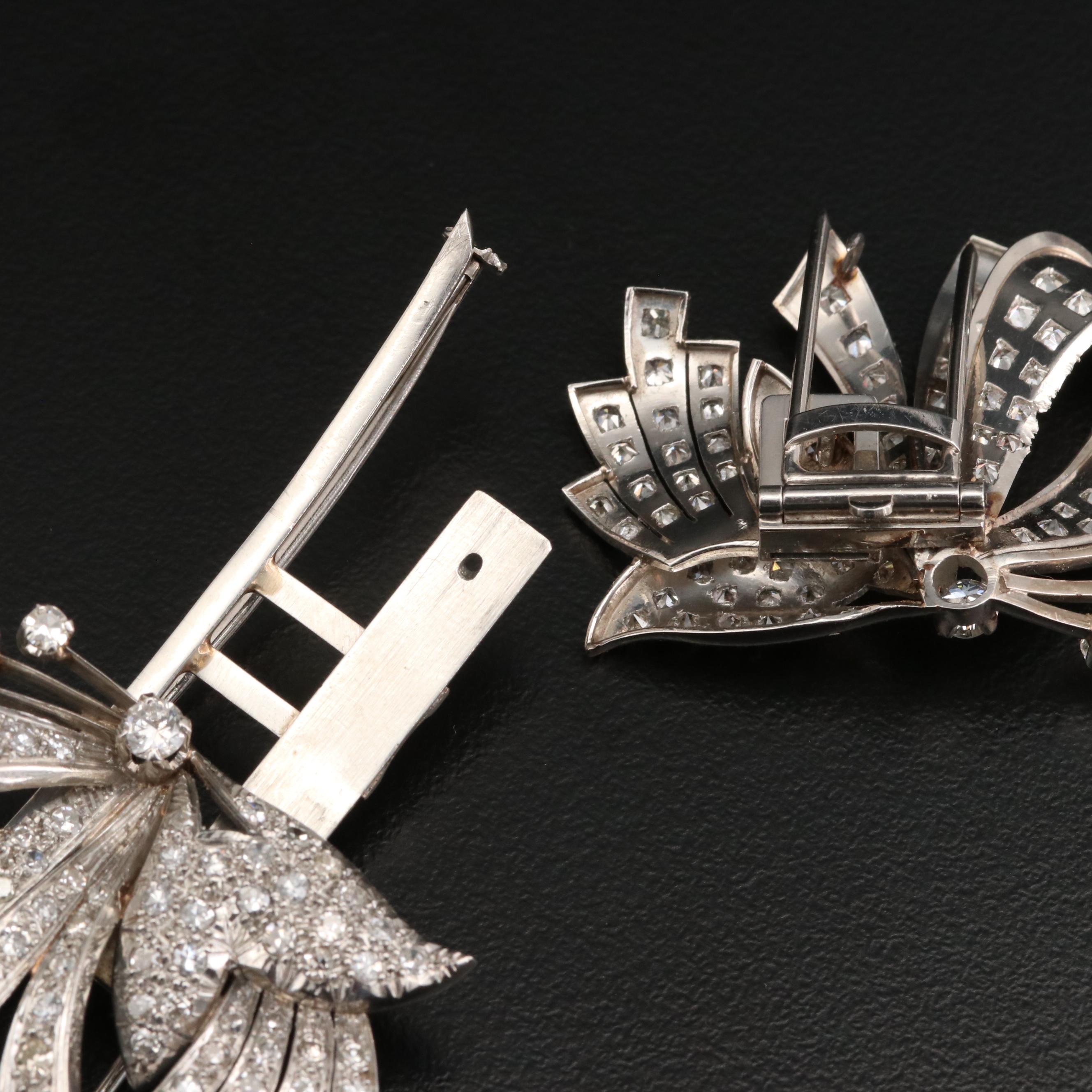 1940s Platinum 4.34 CTW Diamond Duette Brooch