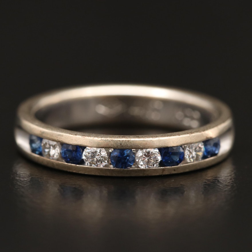 14K Channel Set Diamond and Sapphire Ring