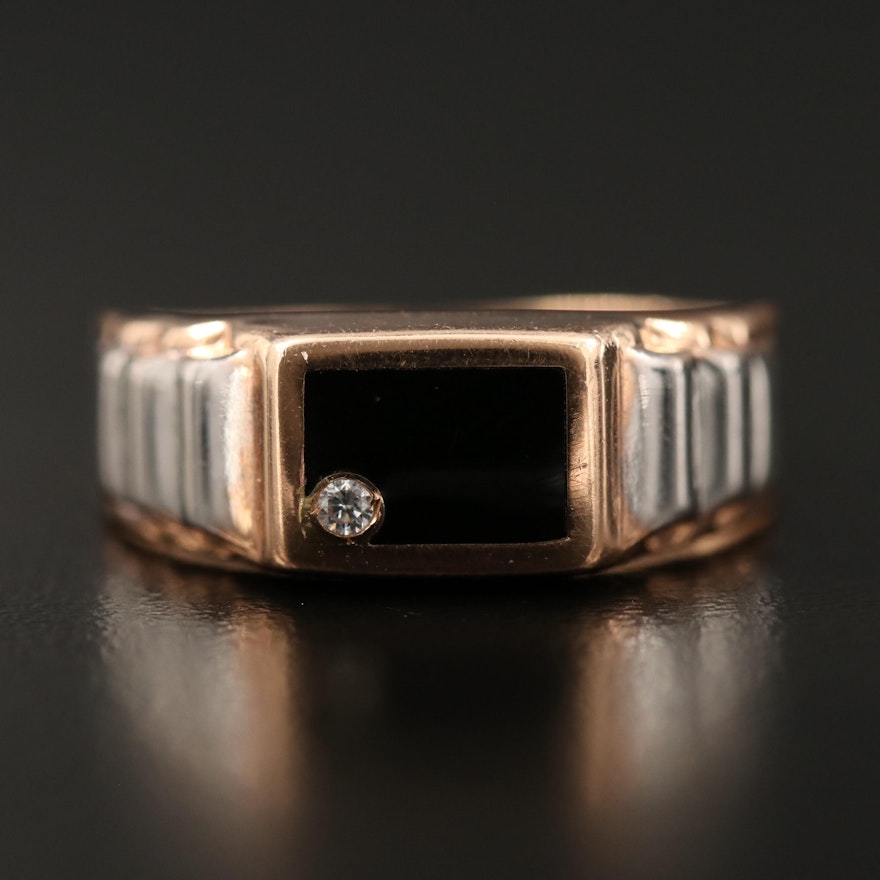 14K Cubic Zirconia and Enamel Inlay Band