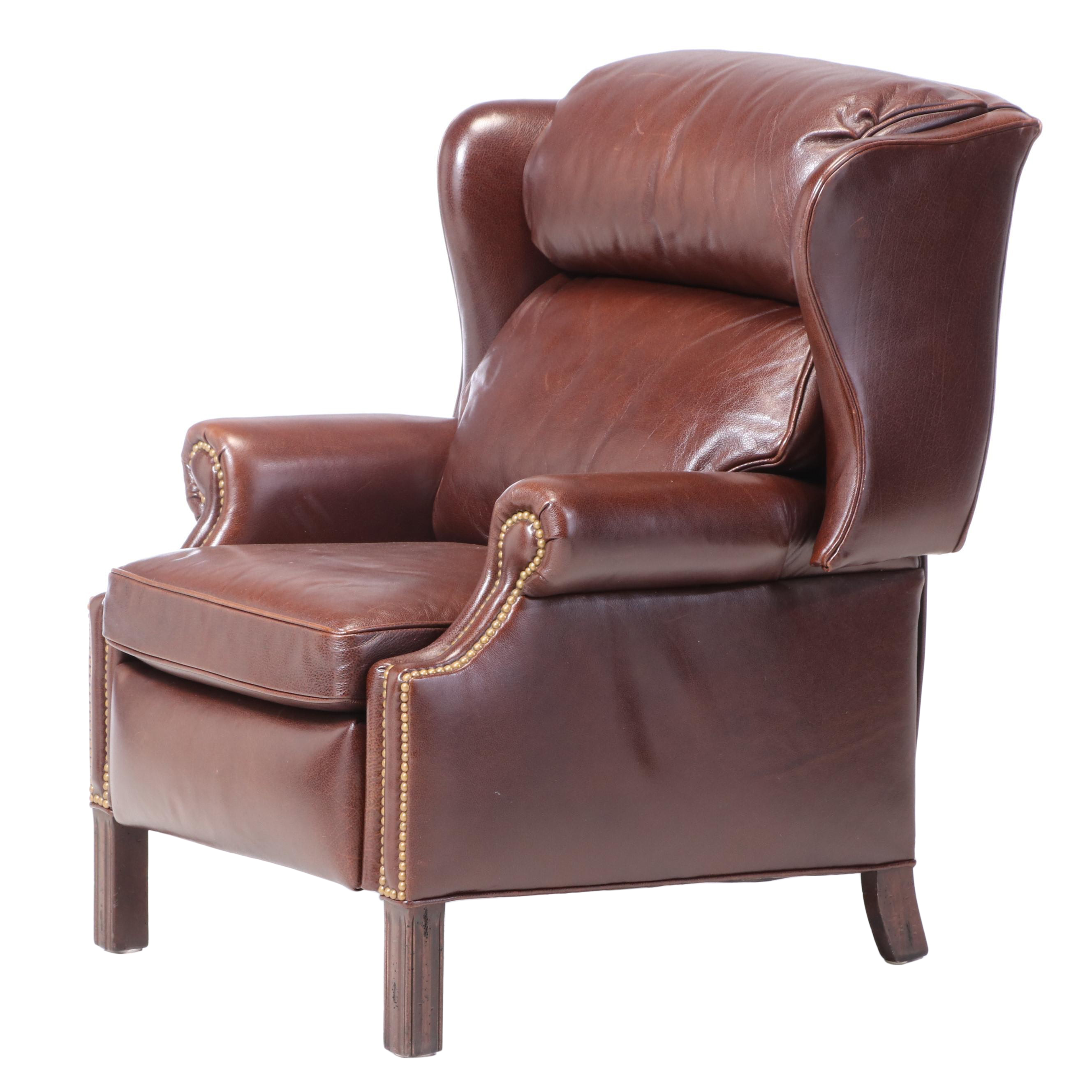 Hancock & Moore Chippendale Style Leather and Brass-Tacked Wingback Recliner