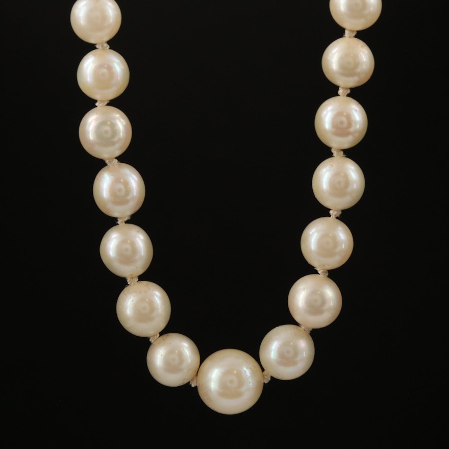 Strand of Graduated Knotted Pearls with 14K Clasp