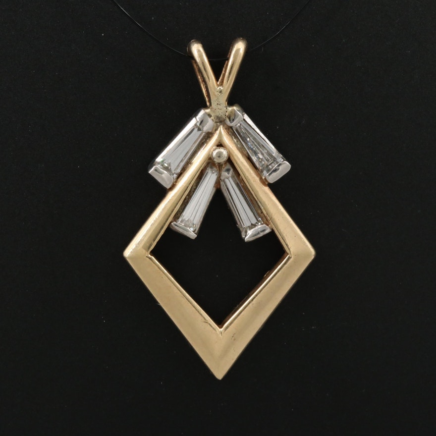 14K Diamond Kite Shaped Pendant with Platinum Accents