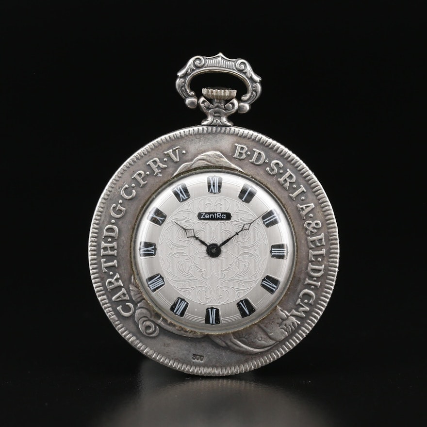 Zentra Replica Thalen .800 Silver Bavarian Coin Pocket Watch