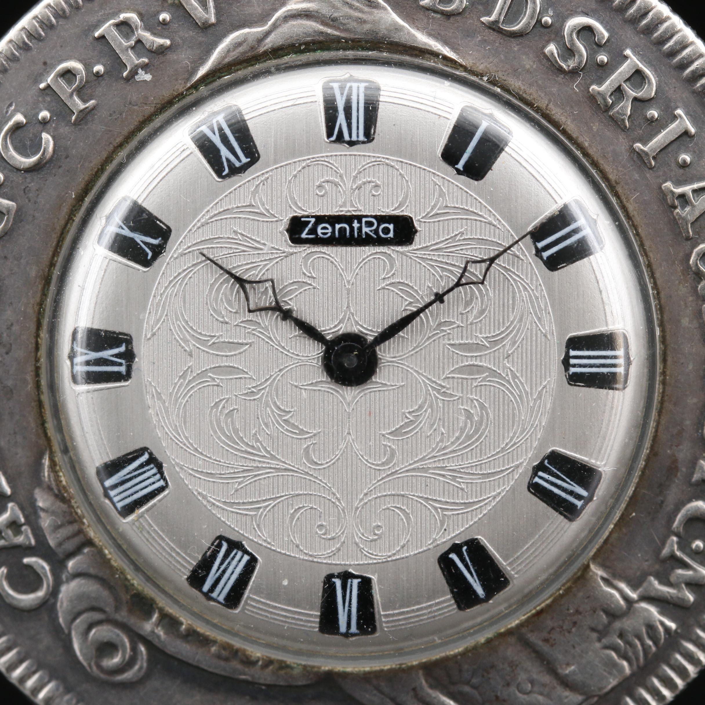 Zentra Replica Thalen .800 Silver Bavarian Coin Pocket Watch