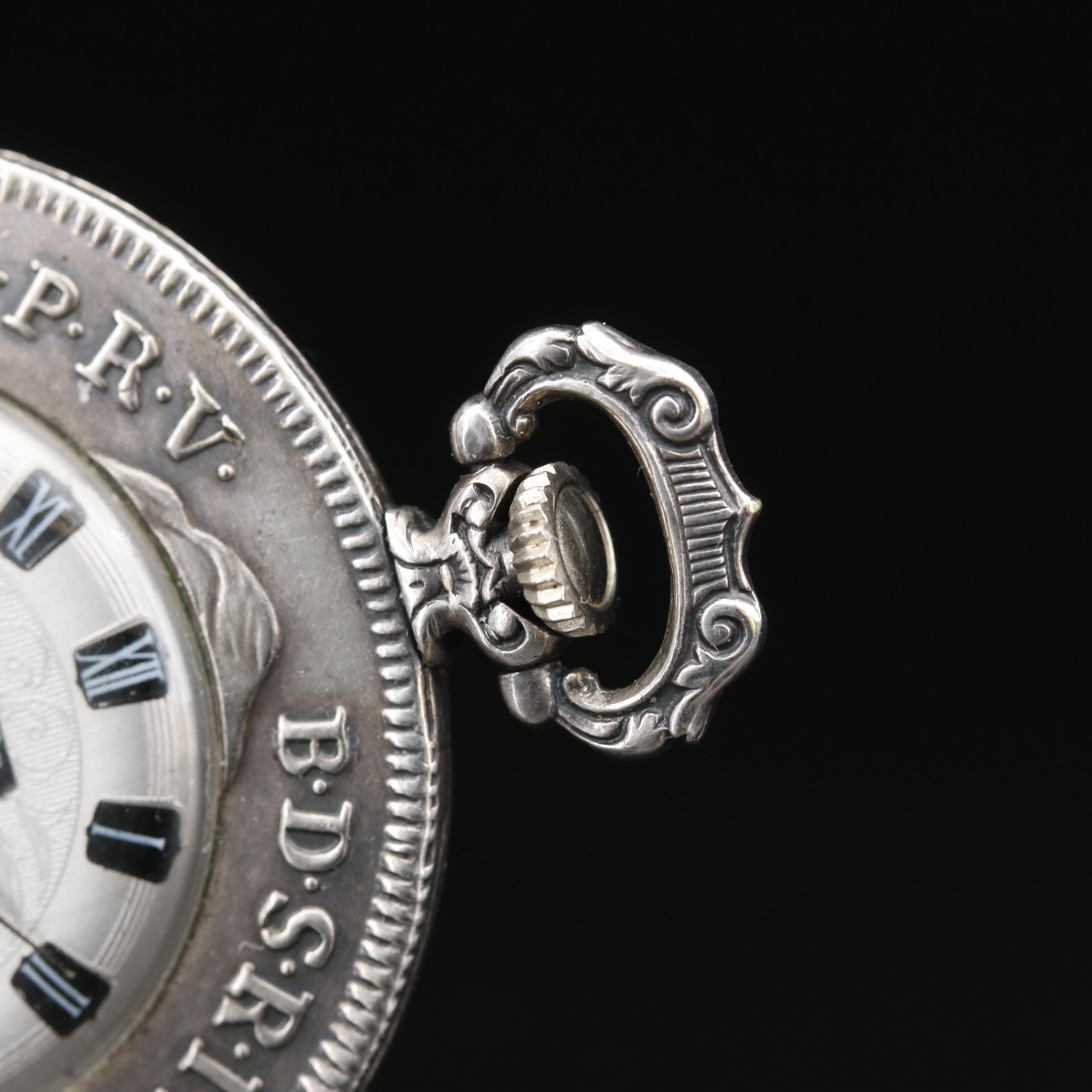 Zentra Replica Thalen .800 Silver Bavarian Coin Pocket Watch