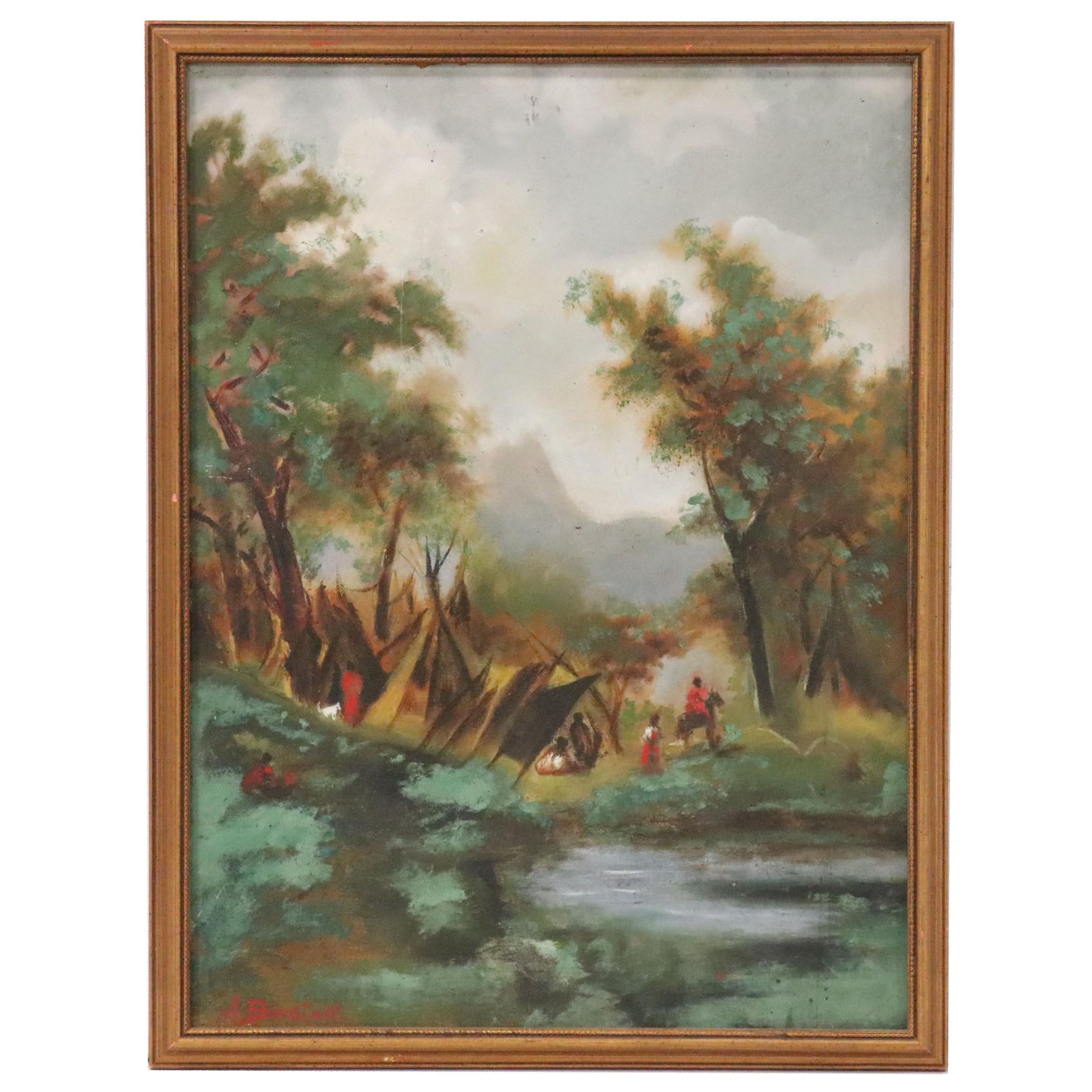 Oil Painting after Albert Bierstadt "Indian Encampment, Shoshone Village"