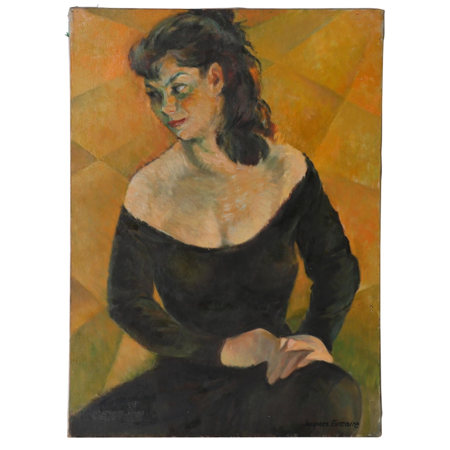 Jacques Zuccaire Oil Painting Portrait of a Woman, Mid to Late 20th Century