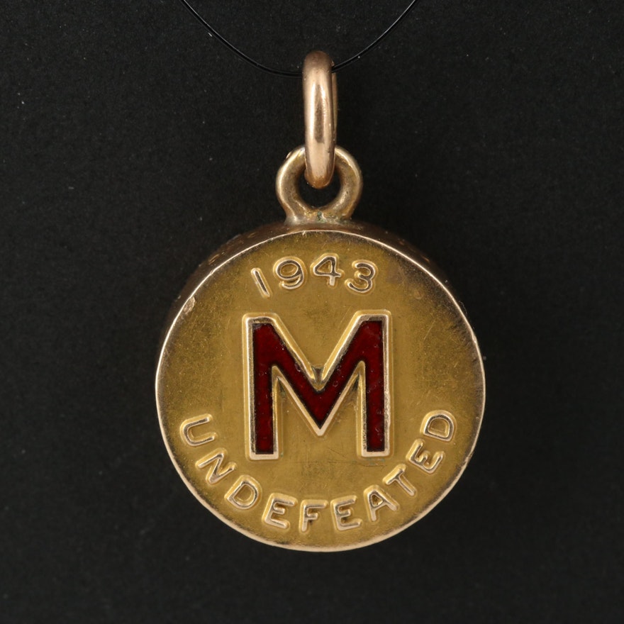 Vintage 10K "Undefeated M 1943" Championship Pendant/Charm