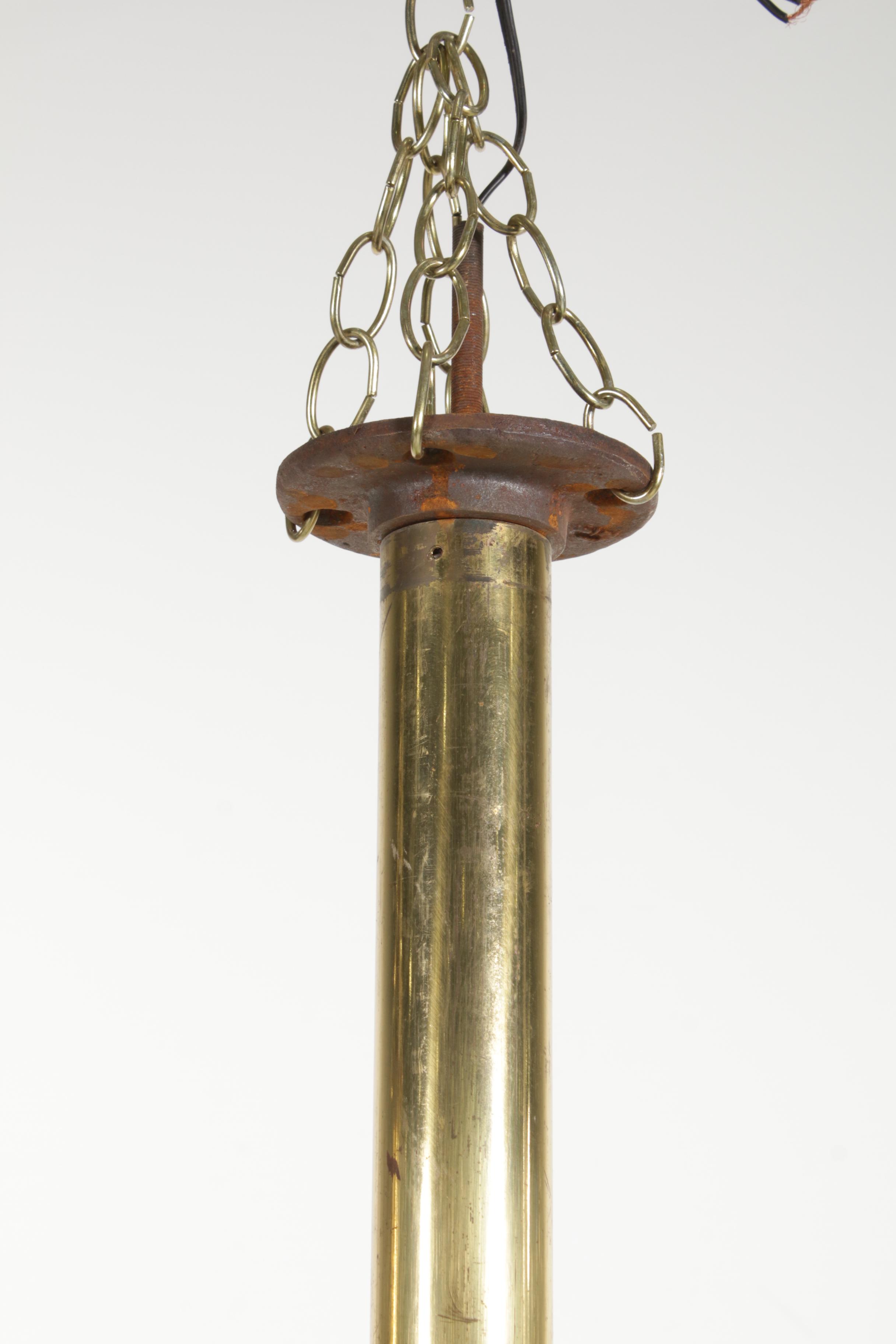 D'Lights Pair of Blue Opaline Glass and Brass Pendant Lights, Mid to Late 20th C