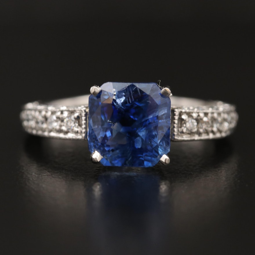 Platinum 4.01 CT Sapphire with GIA Report and Diamond Ring