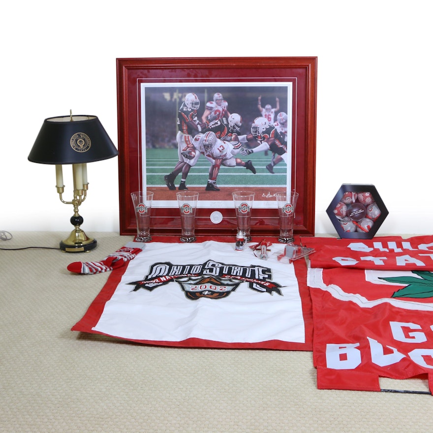 Ohio State Bouillotte Lamp and 2002 "Script Ohio" National Champs Framed Print