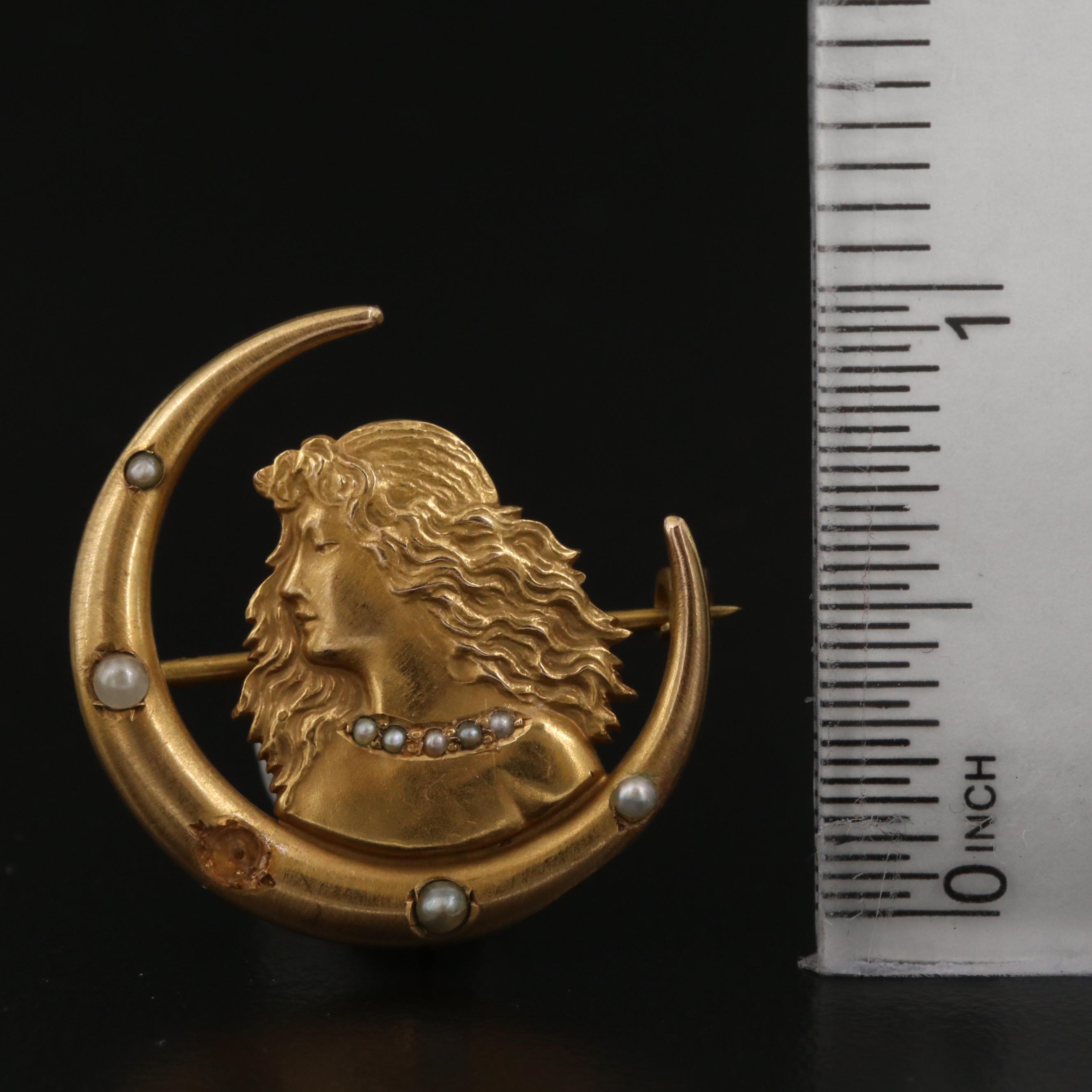 Art Nouveau 10K Pearl Brooch with Watch Clip