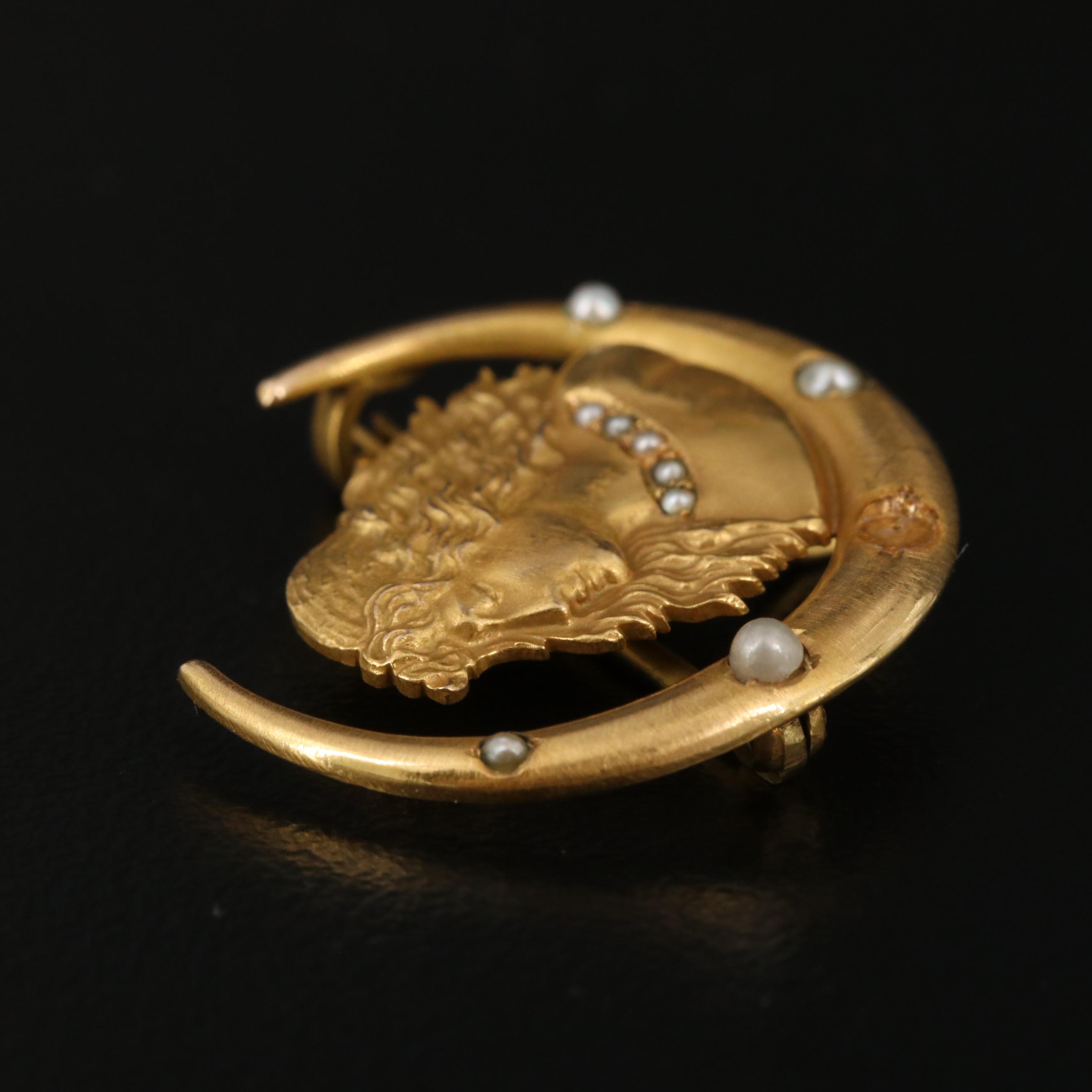 Art Nouveau 10K Pearl Brooch with Watch Clip