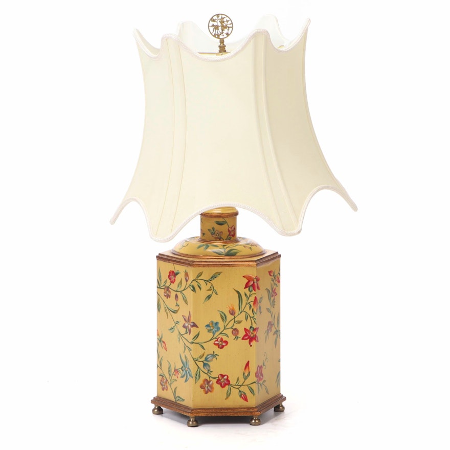 Chelsea House Floral Yellow Tole Table Lamp with Scalloped Shade
