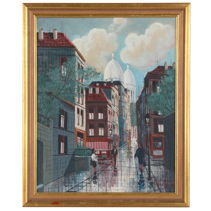 Godard Park Street Scene Oil Painting, 20th Century