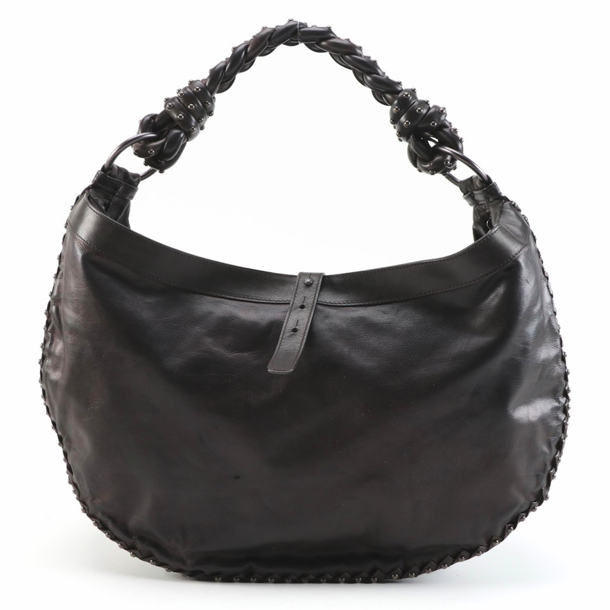 Bottega Veneta Dark Brown Studded Leather Hobo Bag