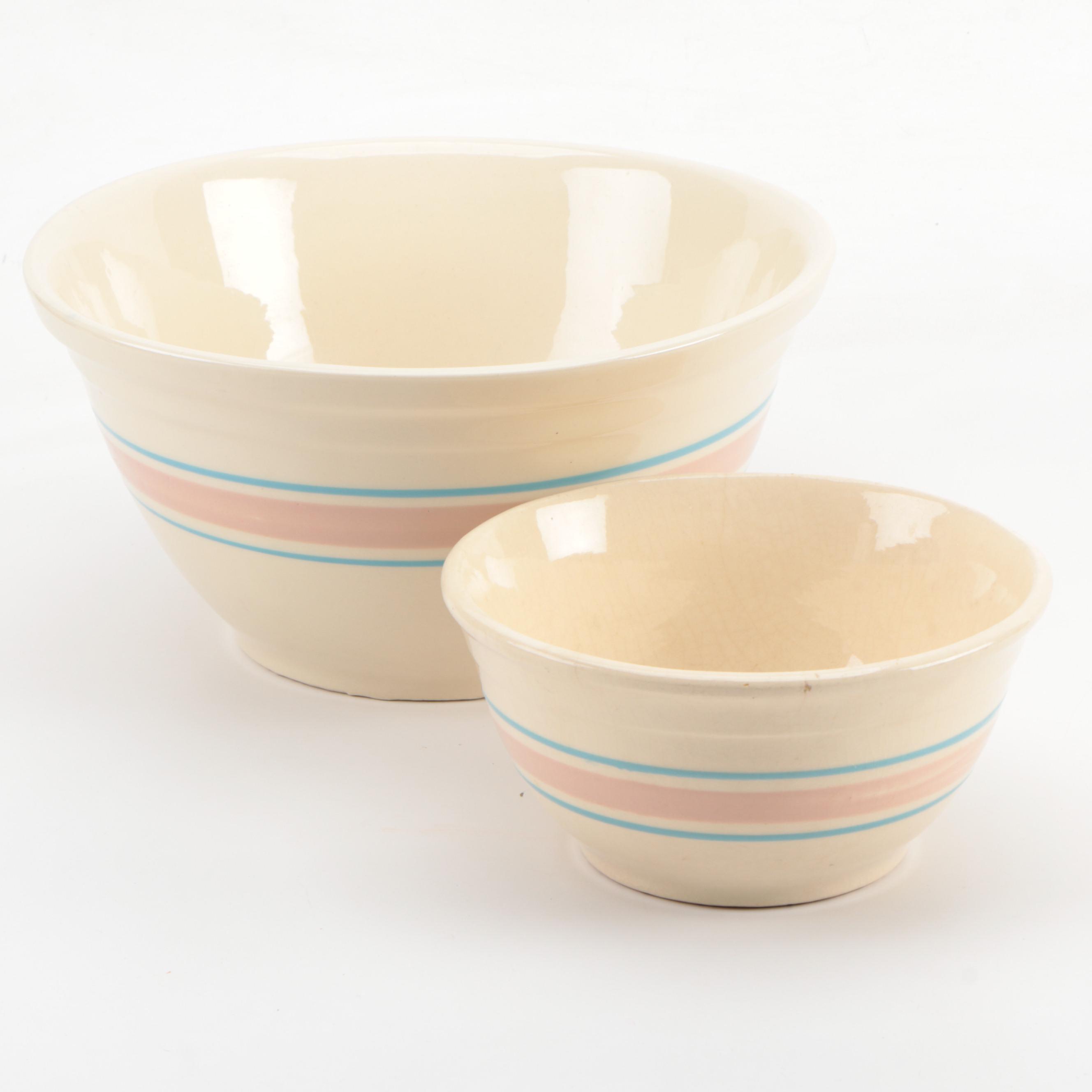 McCoy Pottery Blue and Pink Stripe Mixing Bowls, Early to Mid-20th Century