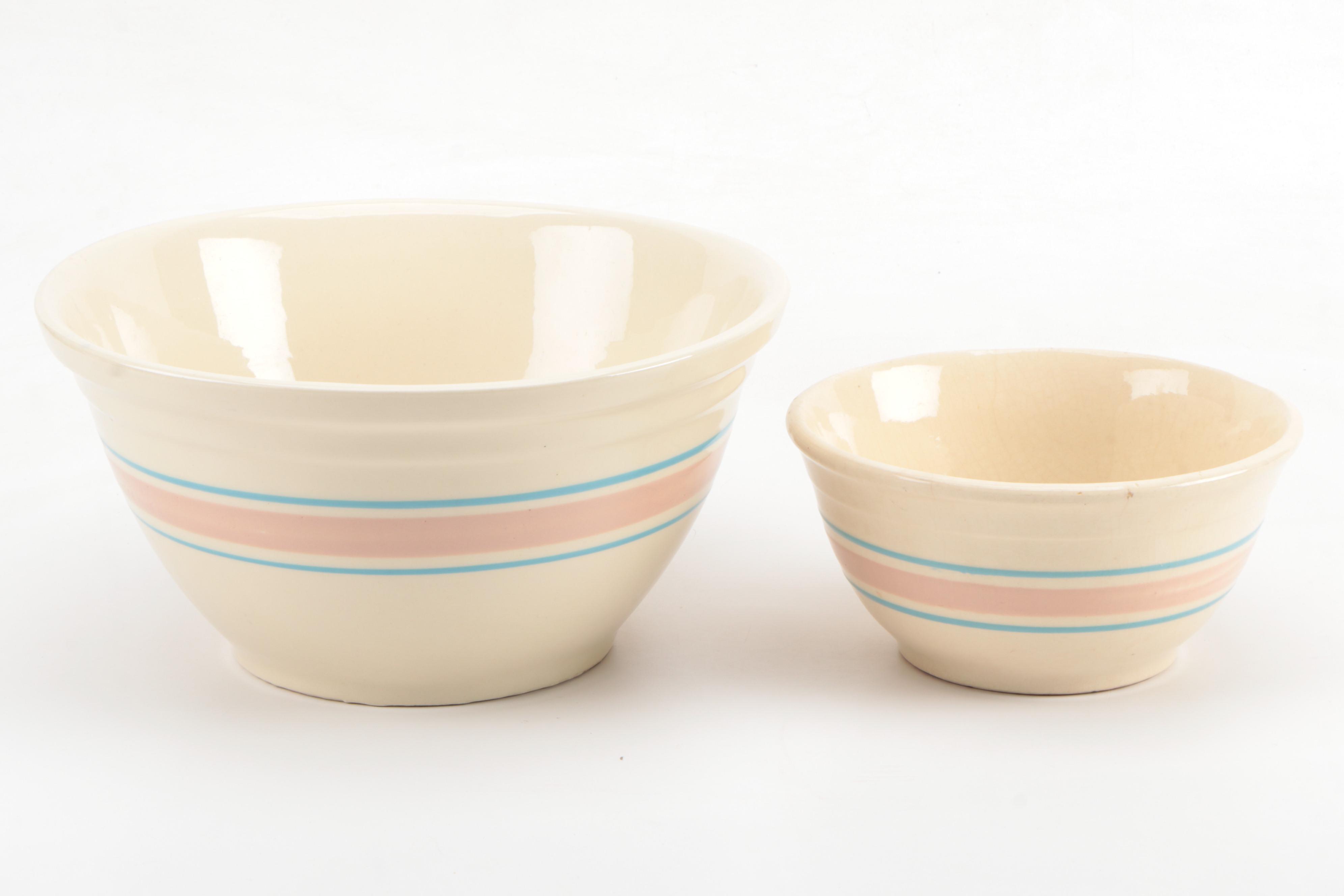 McCoy Pottery Blue and Pink Stripe Mixing Bowls, Early to Mid-20th Century