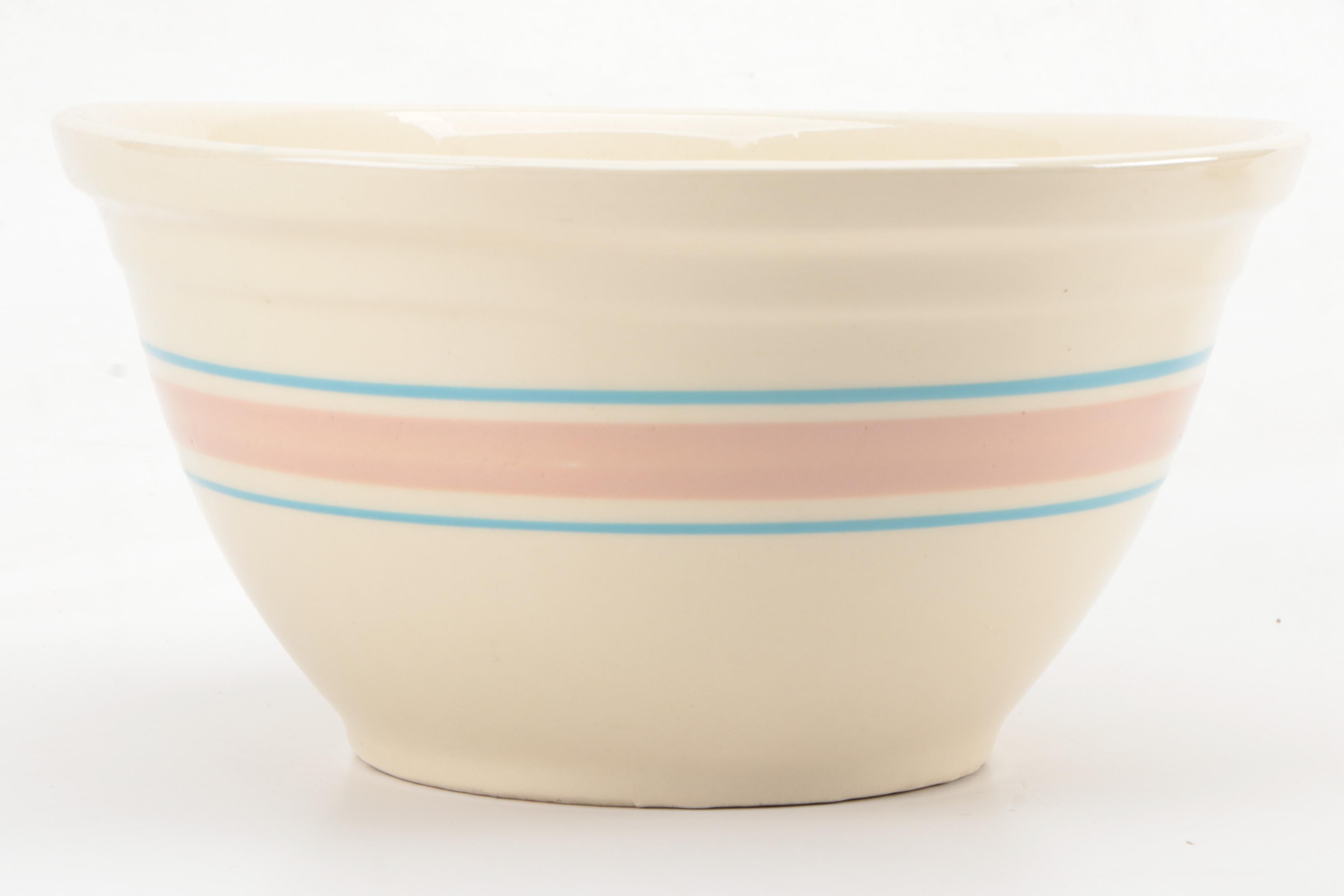 McCoy Pottery Blue and Pink Stripe Mixing Bowls, Early to Mid-20th Century