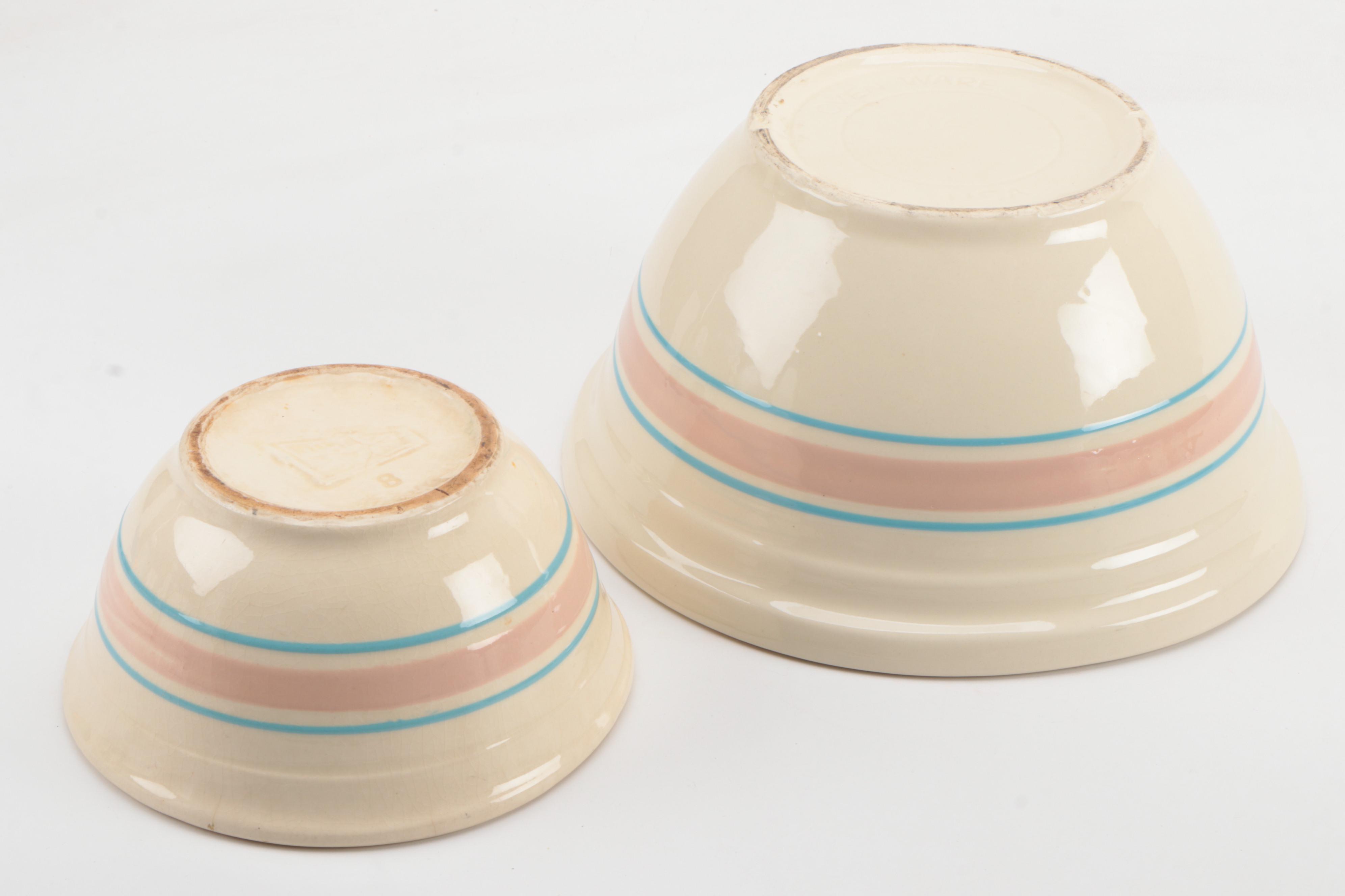 McCoy Pottery Blue and Pink Stripe Mixing Bowls, Early to Mid-20th Century