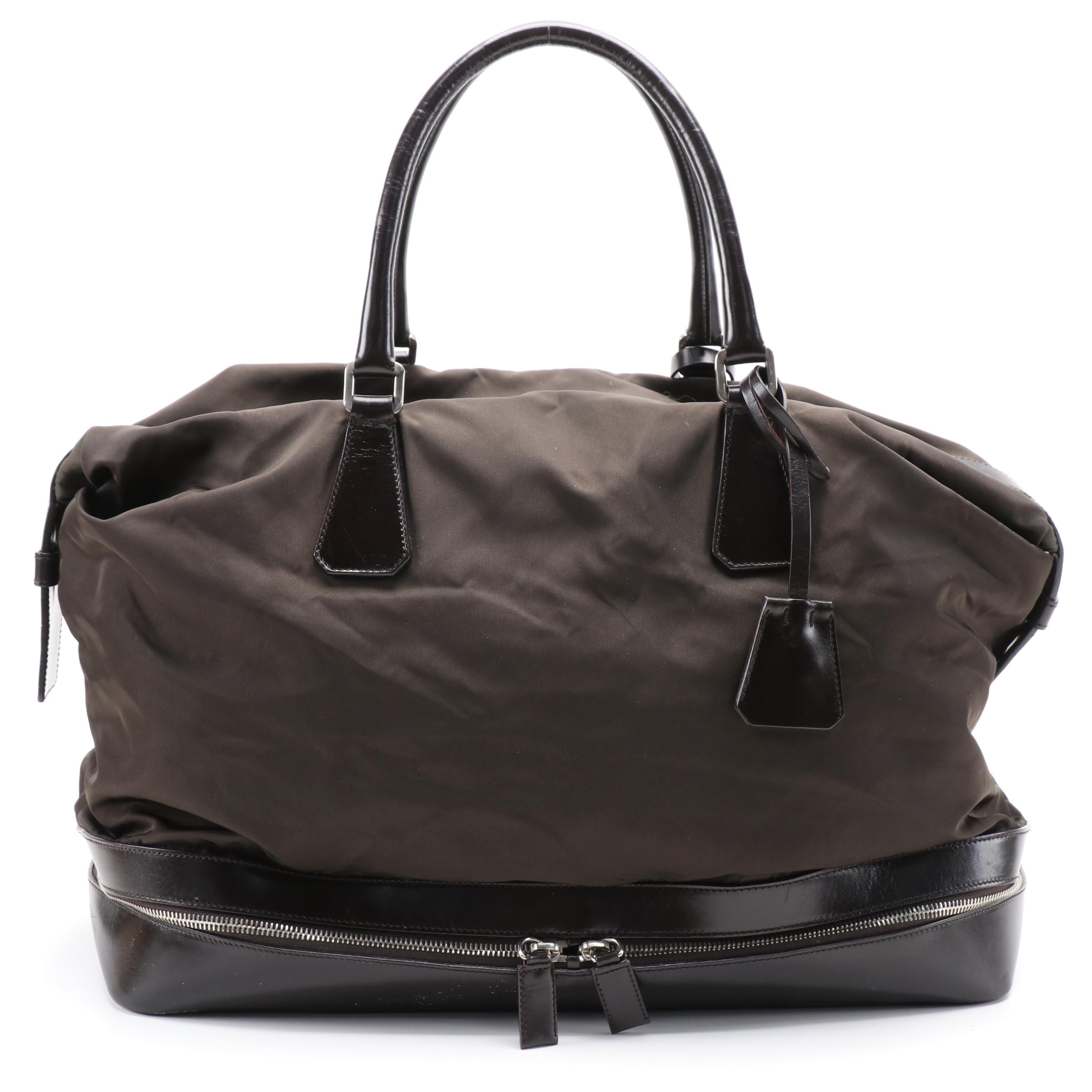 Prada Ebano Tessuto Nylon and Leather Travel Bag