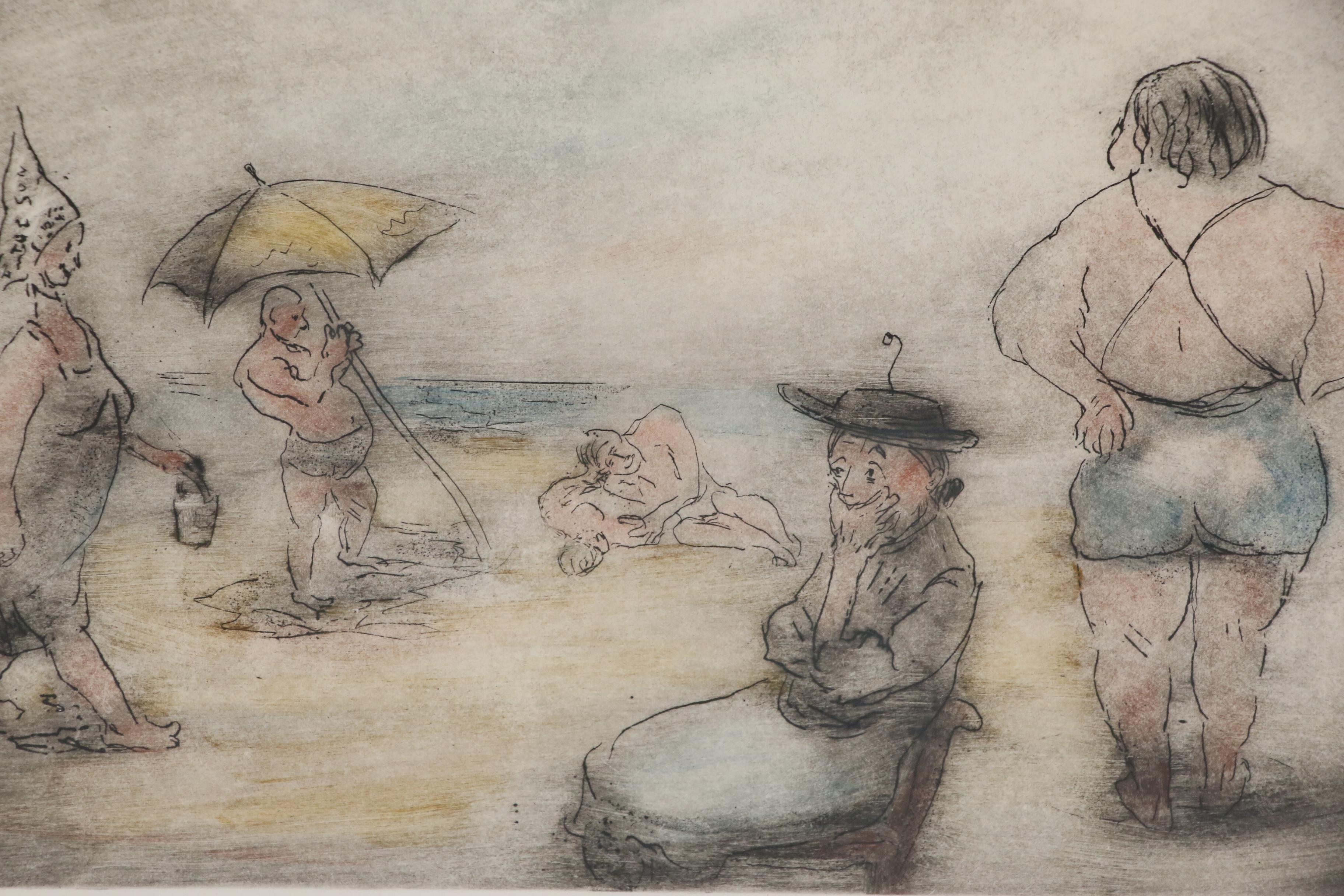 Sarah Carothers Rhode Etching "Beach People," 20th Century