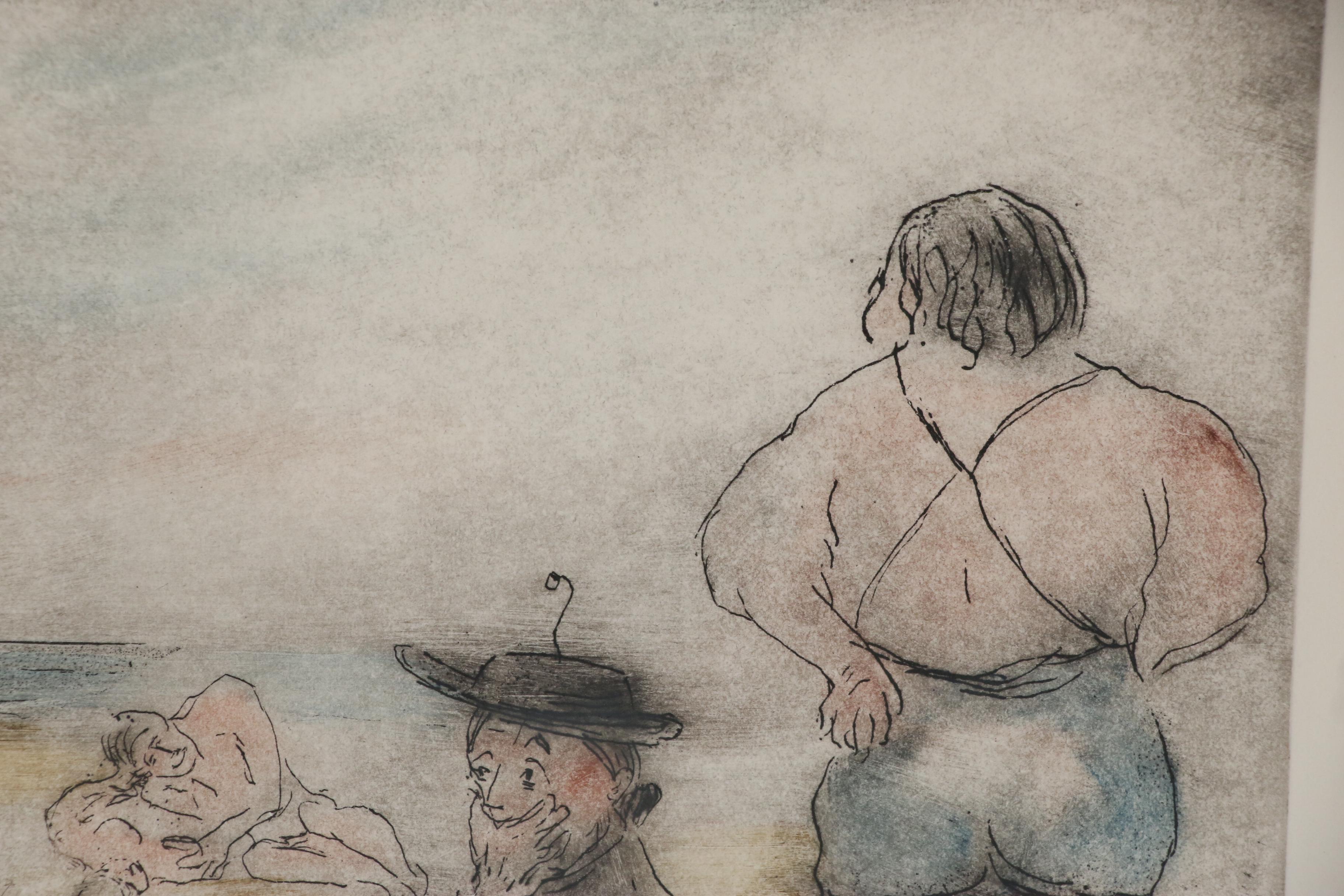 Sarah Carothers Rhode Etching "Beach People," 20th Century