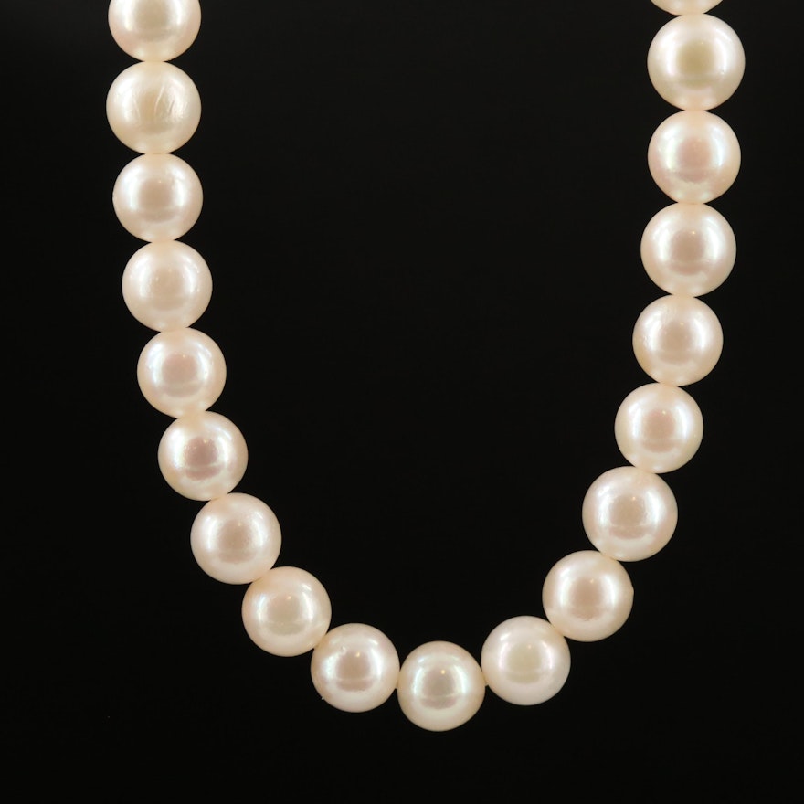 Vintage Mikimoto Pearl Necklace with Sterling Clasp and Box