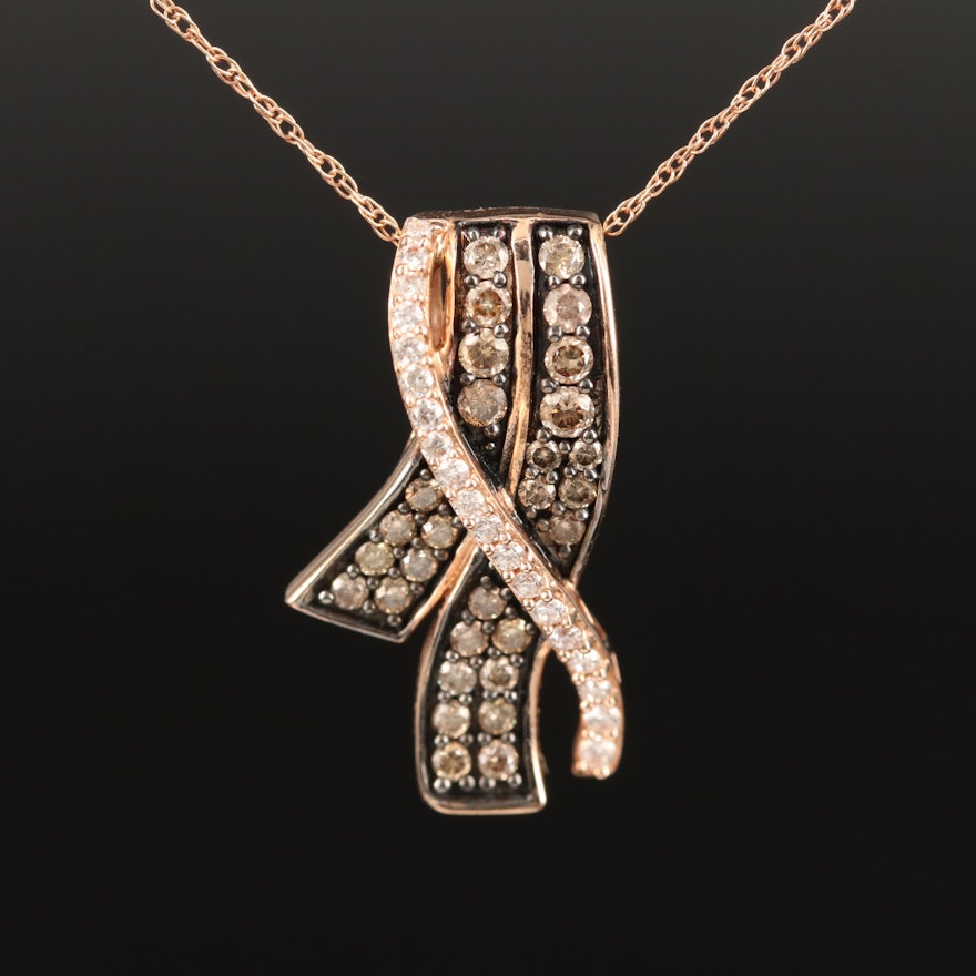 Le Vian 14K Rose Gold Diamond Ribbon Pendant Necklace