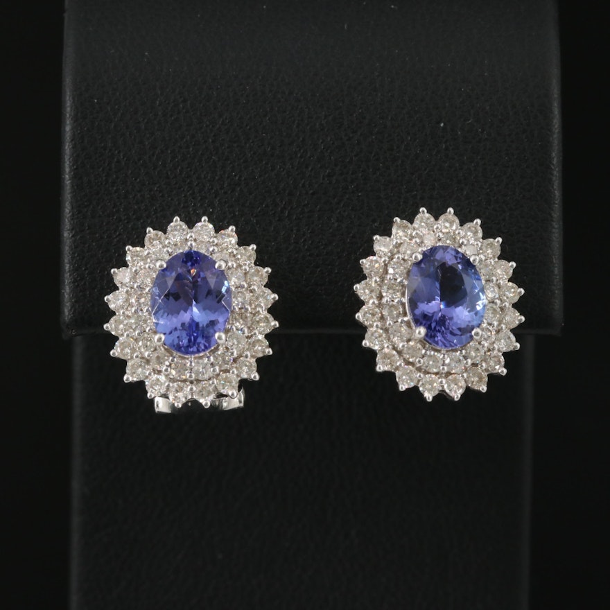 14K Tanzanite and 1.33 CW Diamond Oval Stud Earrings