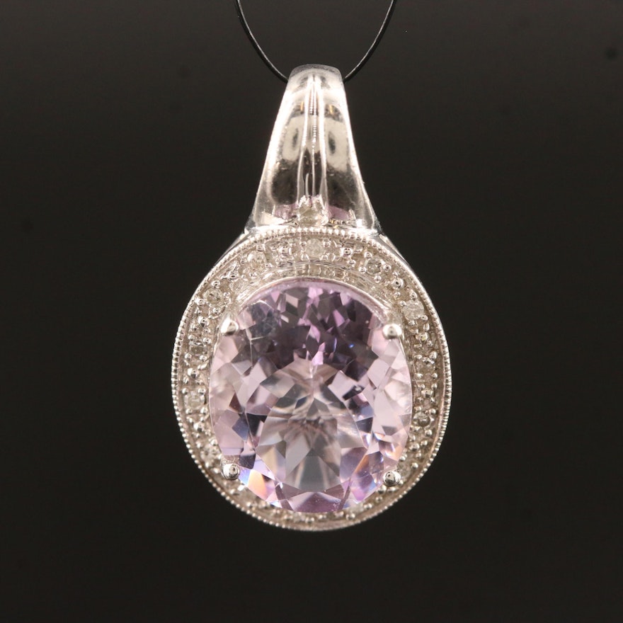 Sterling Silver Amethyst and Diamond Pendant