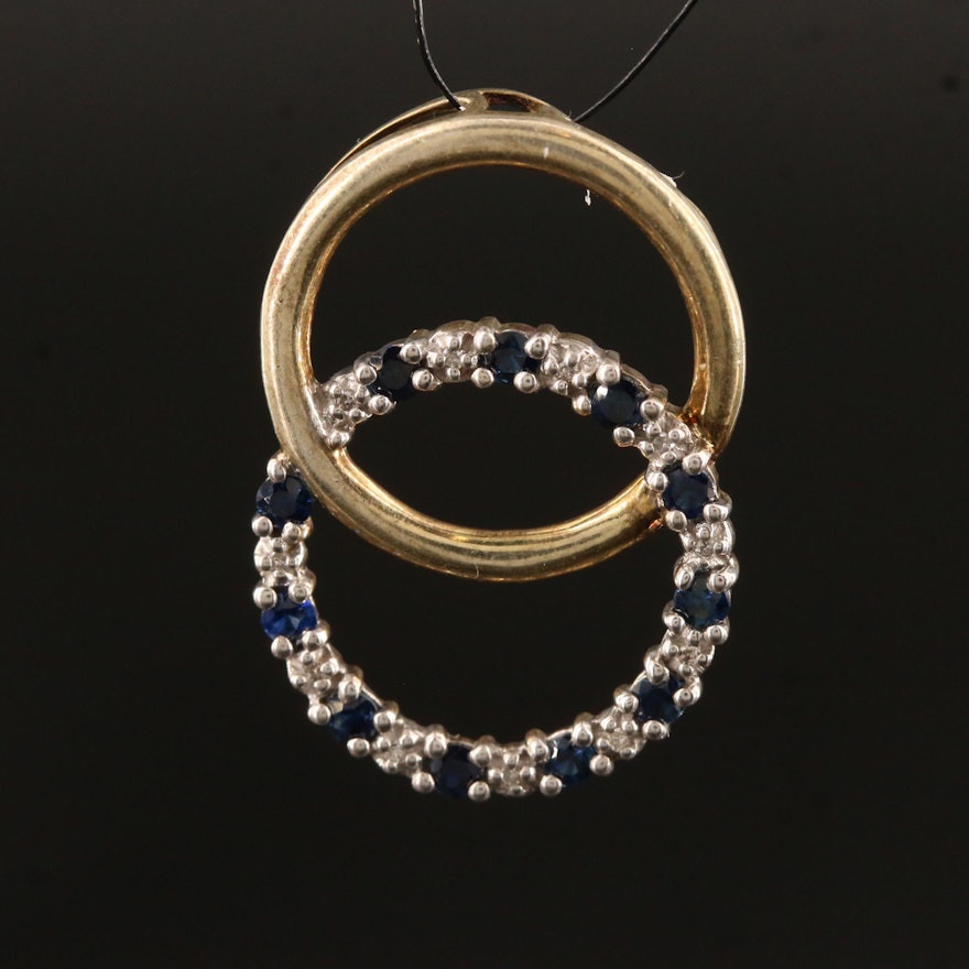 Sterling Silver Sapphire and Diamond Interlocking Circle  Pendant