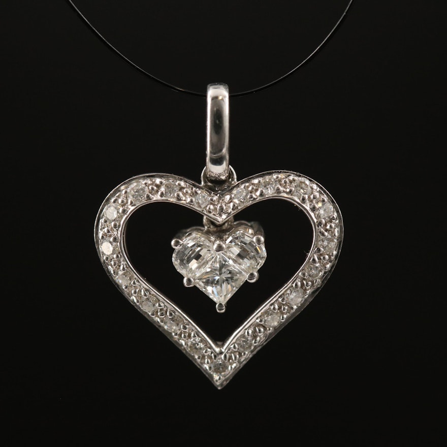 18K Diamond Heart Pendant with Articulated Center
