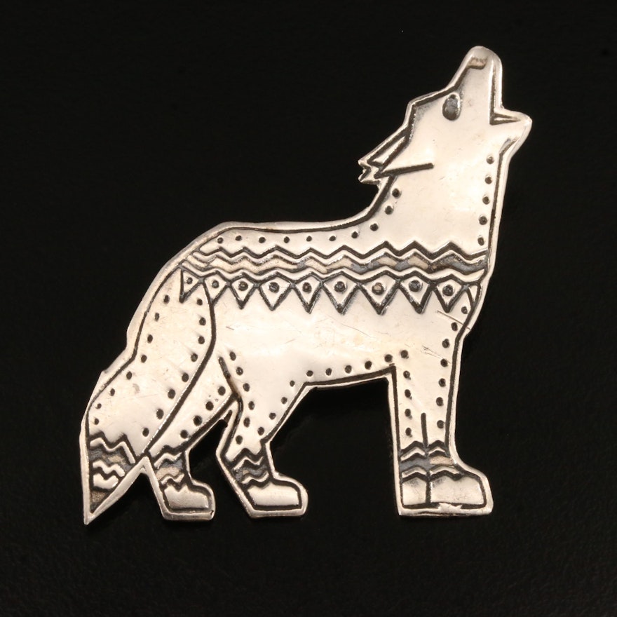 Mexican Sterling Howling Coyote Brooch