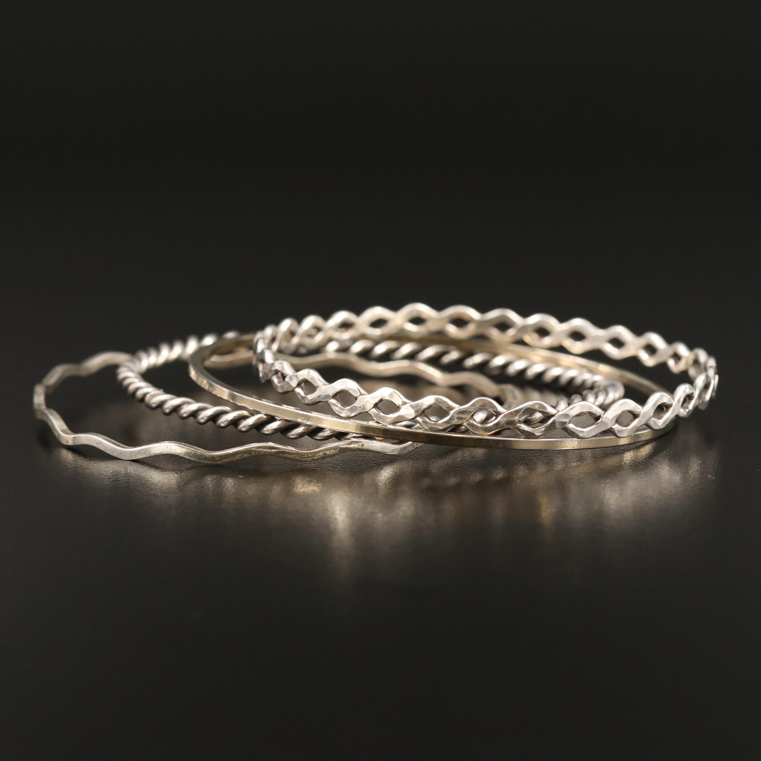 Bangle Bracelets Including Sterling, Wave, Criss Crossed and Twisted