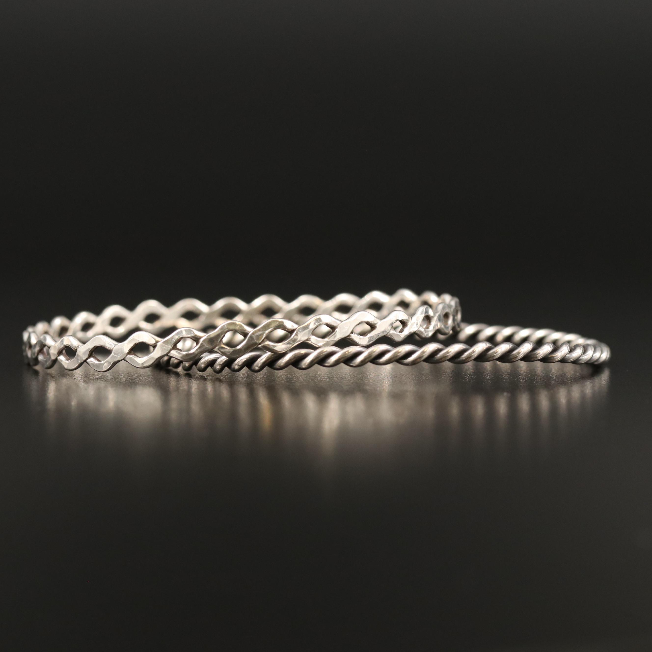 Bangle Bracelets Including Sterling, Wave, Criss Crossed and Twisted