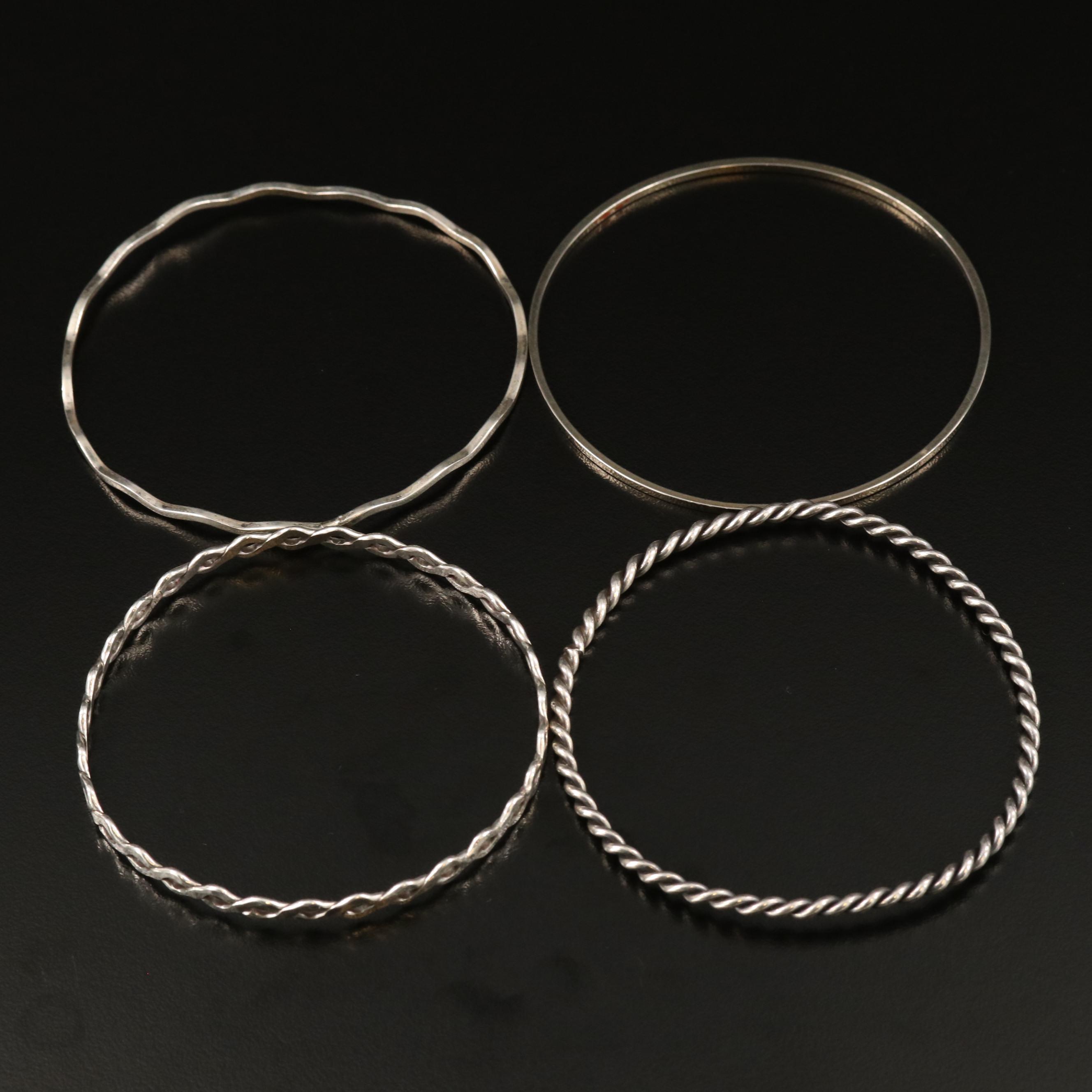 Bangle Bracelets Including Sterling, Wave, Criss Crossed and Twisted