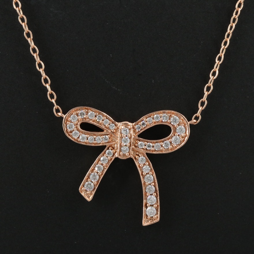 14K Rose Gold Cubic Zirconia Bow Necklace