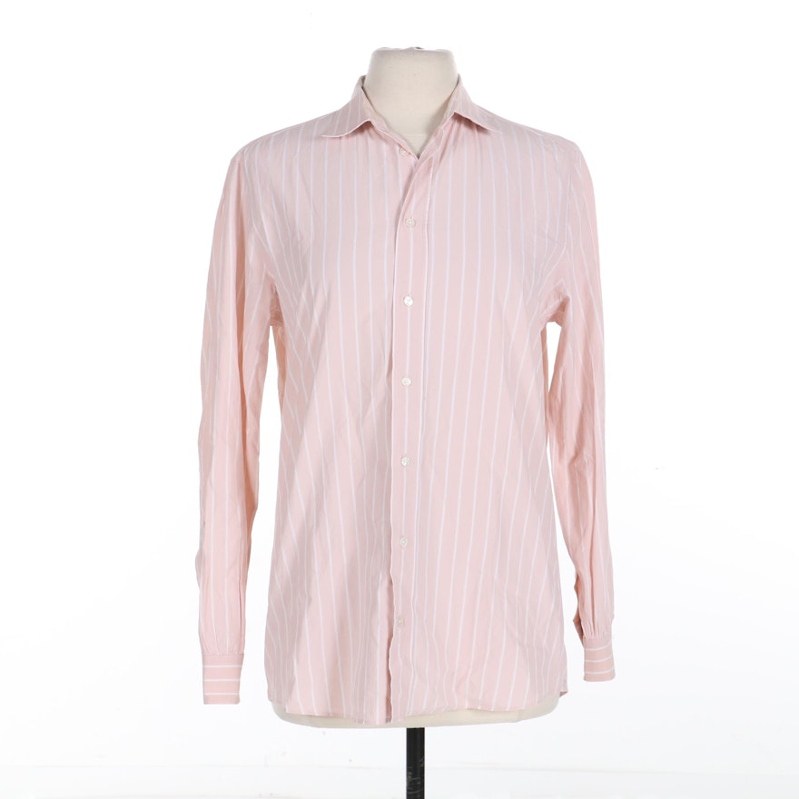 Louis Vuitton Long Sleeve Button Up Shirt in Blush/White Stripe