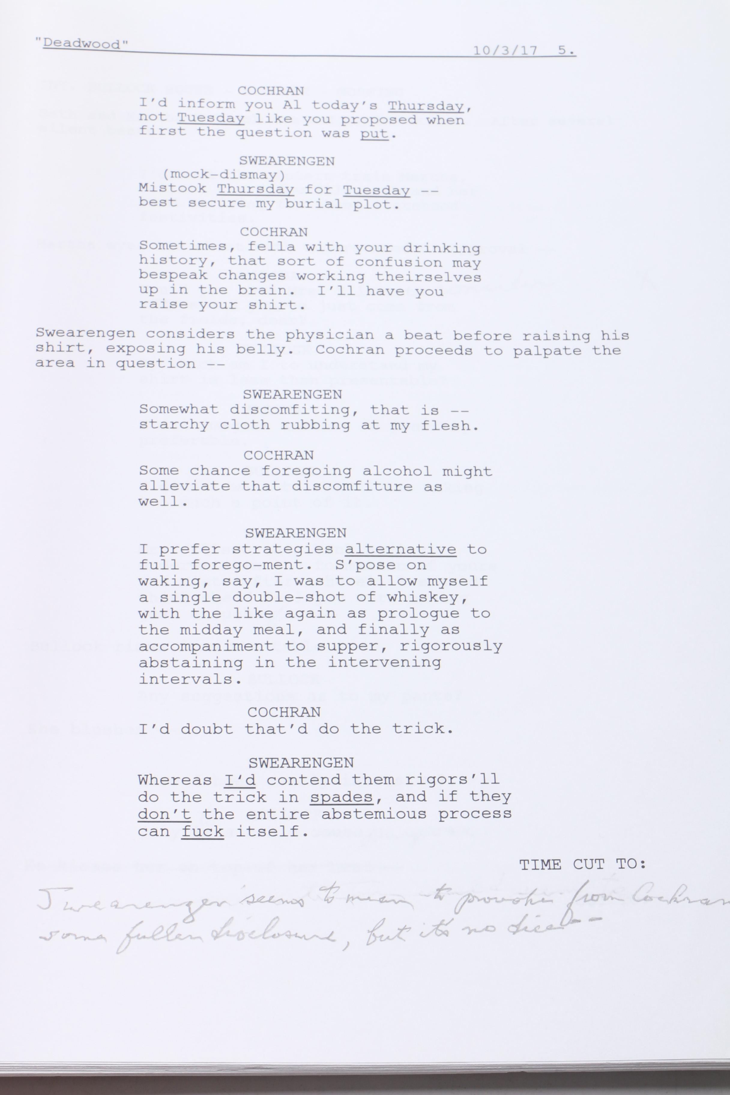 David Milch Signed and Personalized "Deadwood" Script