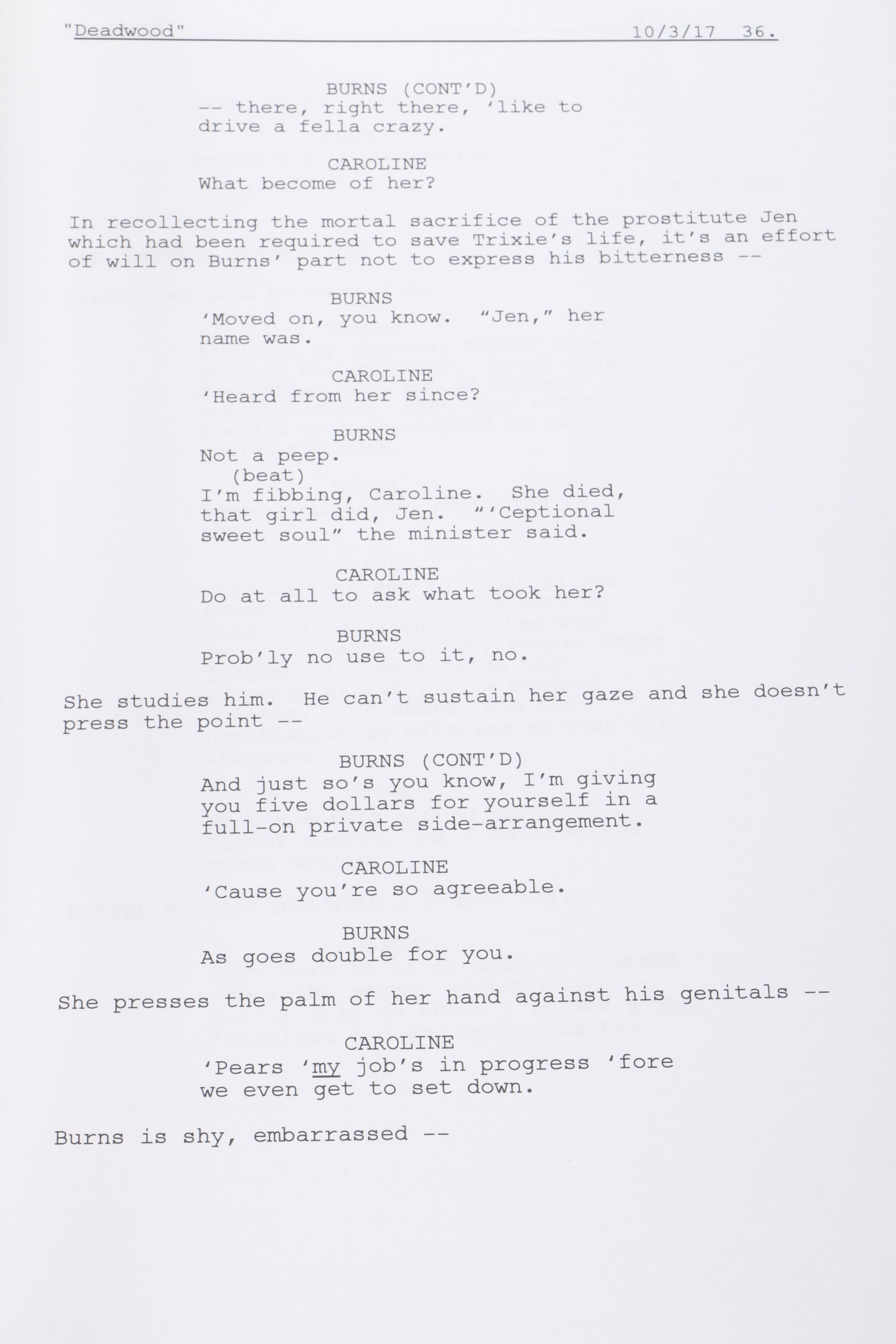 David Milch Signed and Personalized "Deadwood" Script